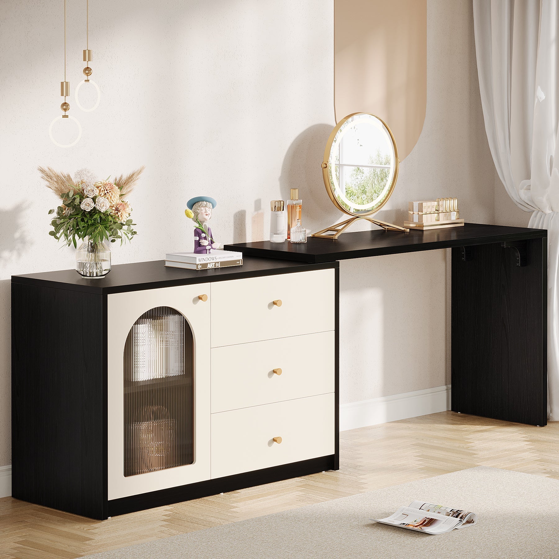 Modern Makeup Vanity, Dressing Table with 3 Drawers and Cabinet (in cm)