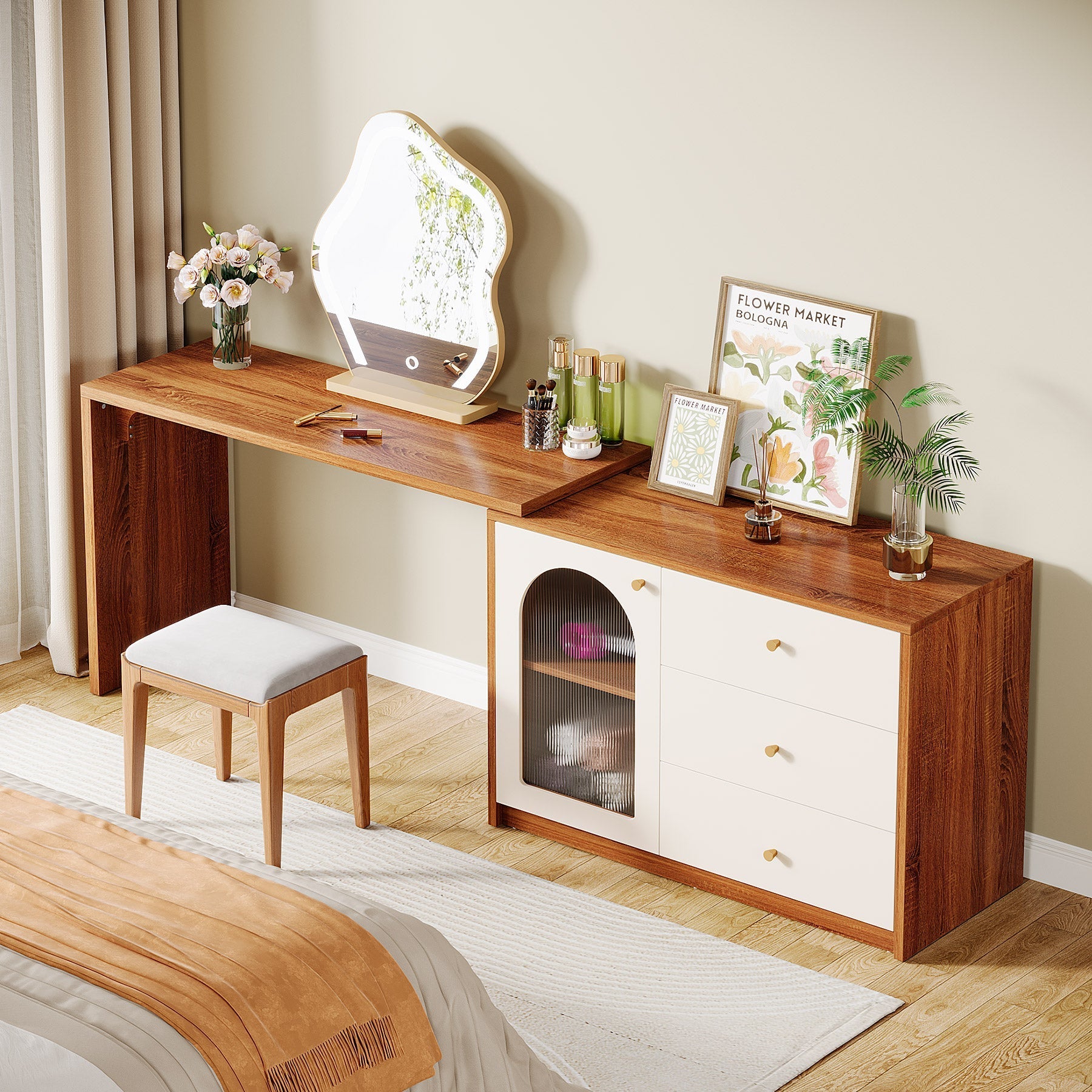 Modern Makeup Vanity, Dressing Table with 3 Drawers and Cabinet (cm)