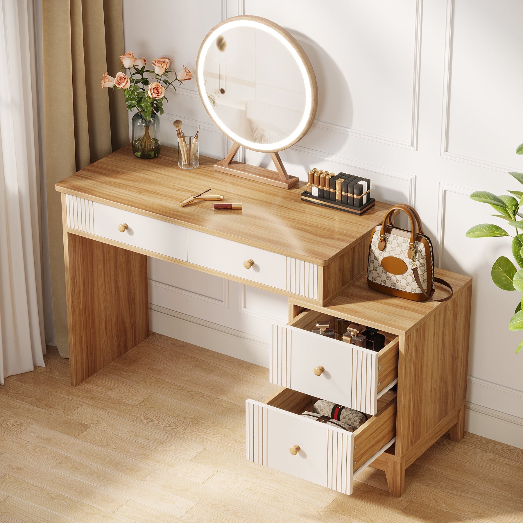 Modern Makeup Vanity Dressing Table with 4 Large Drawers (Without Mirror & Stool) - 100 cm