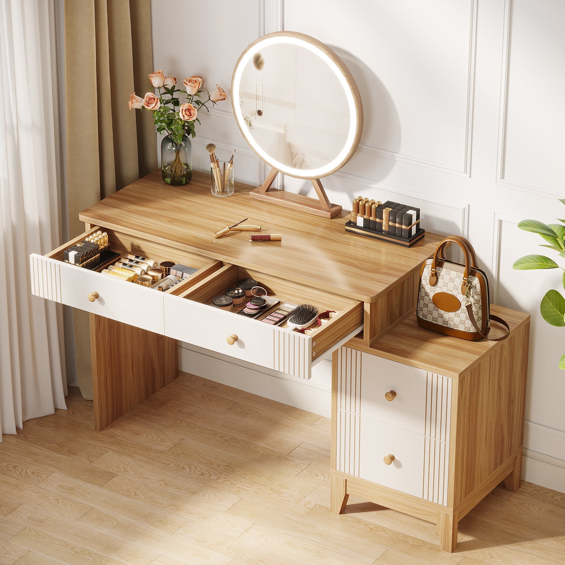 Modern Makeup Vanity Dressing Table with 4 Large Drawers (Without Mirror & Stool) - 100 cm