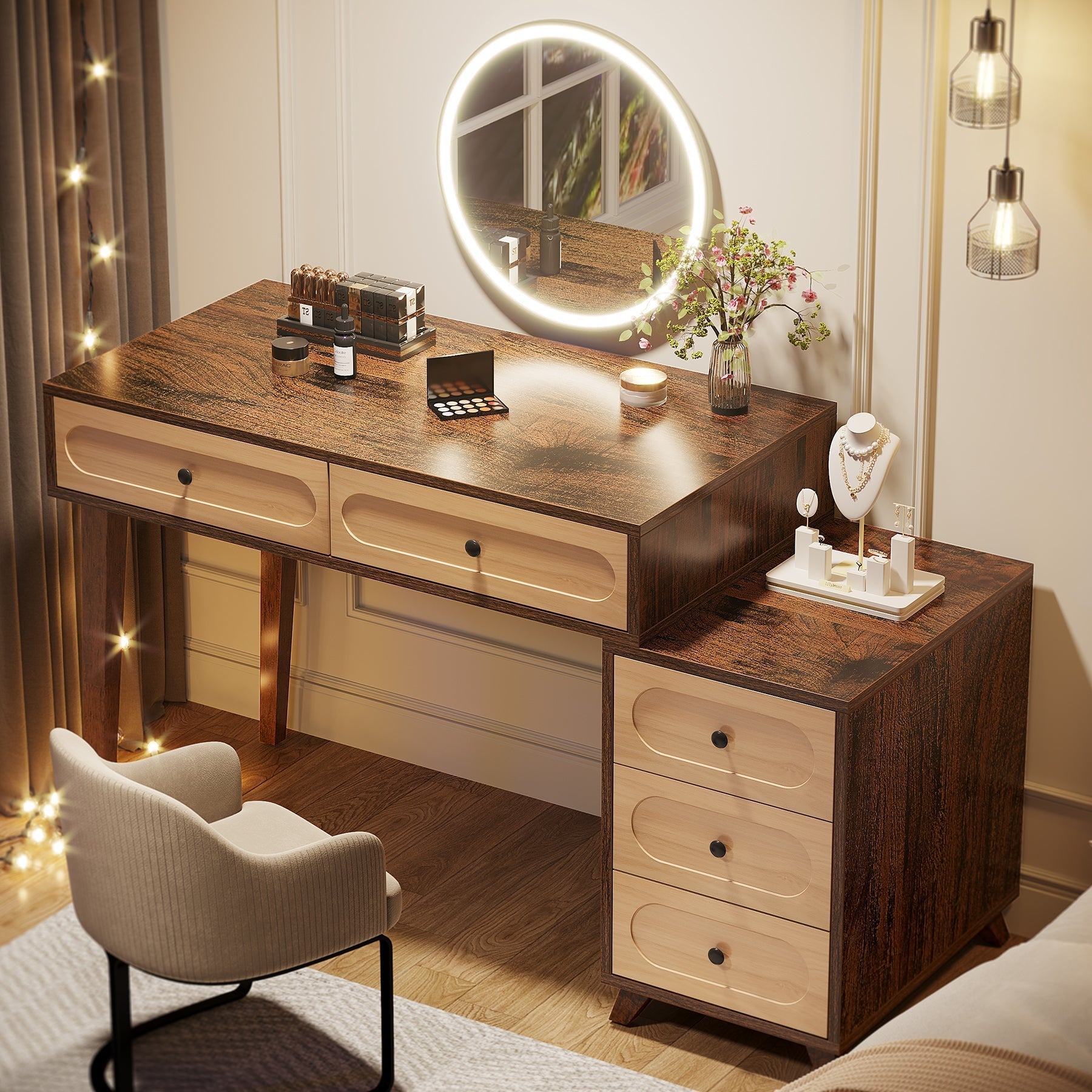 Modern Makeup Vanity Table, Dressing Table Set with 5 Drawers (Without Mirror & Stool) - 127 cm