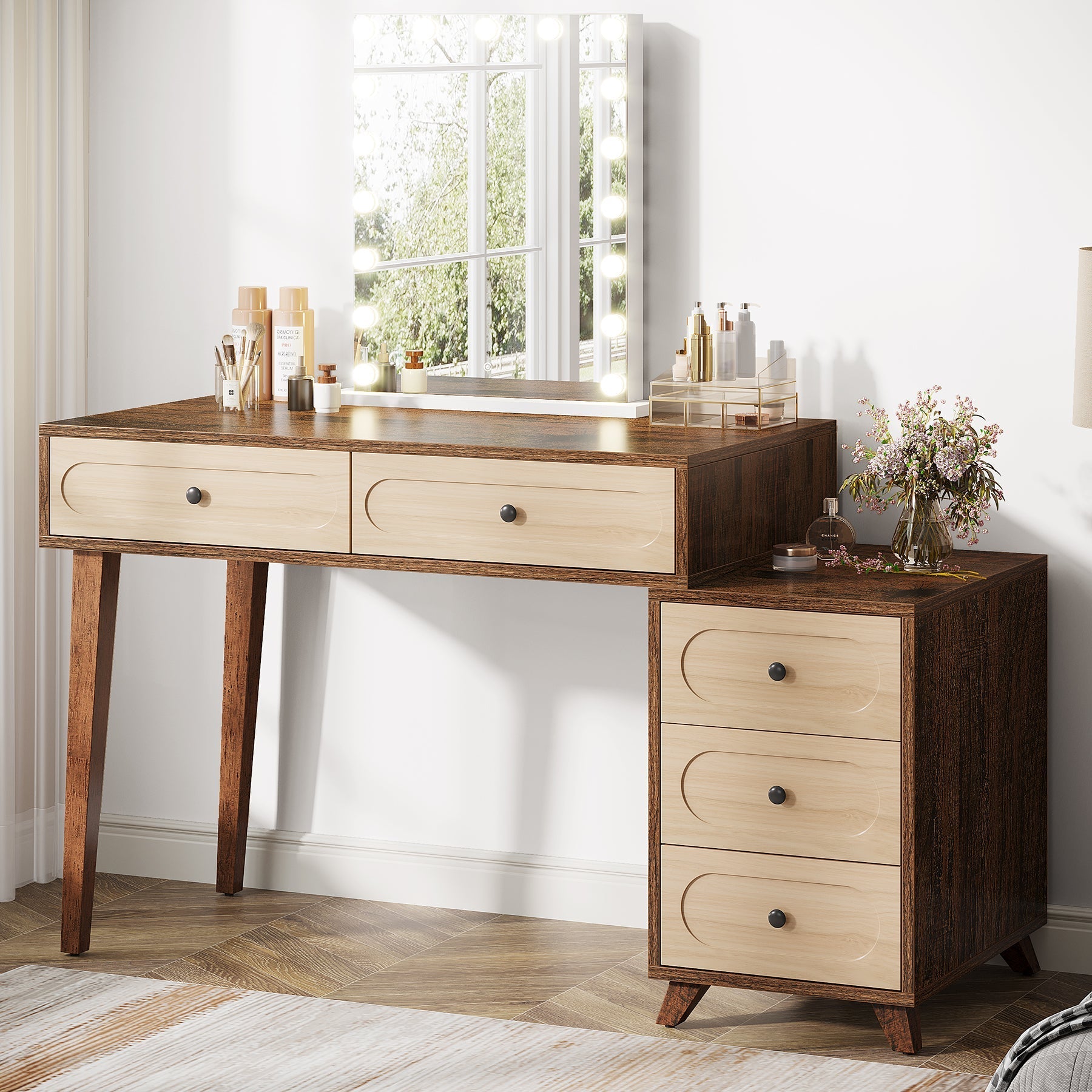 Modern Makeup Vanity Table, Dressing Table Set with 5 Drawers (Without Mirror & Stool) - 127 cm