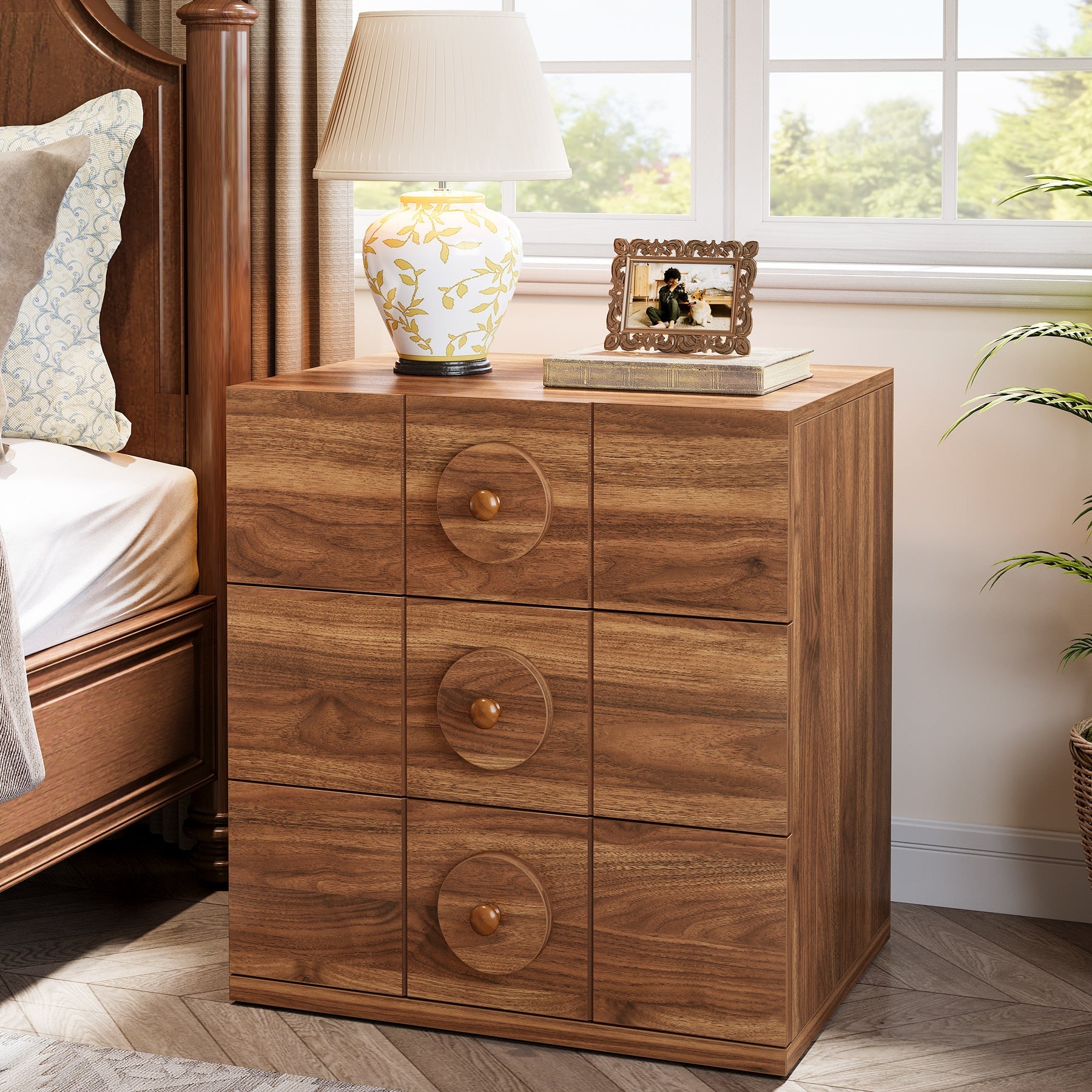 Modern Nightstand, Wooden Bedside End Table with 3 Drawers (76.2 cm)