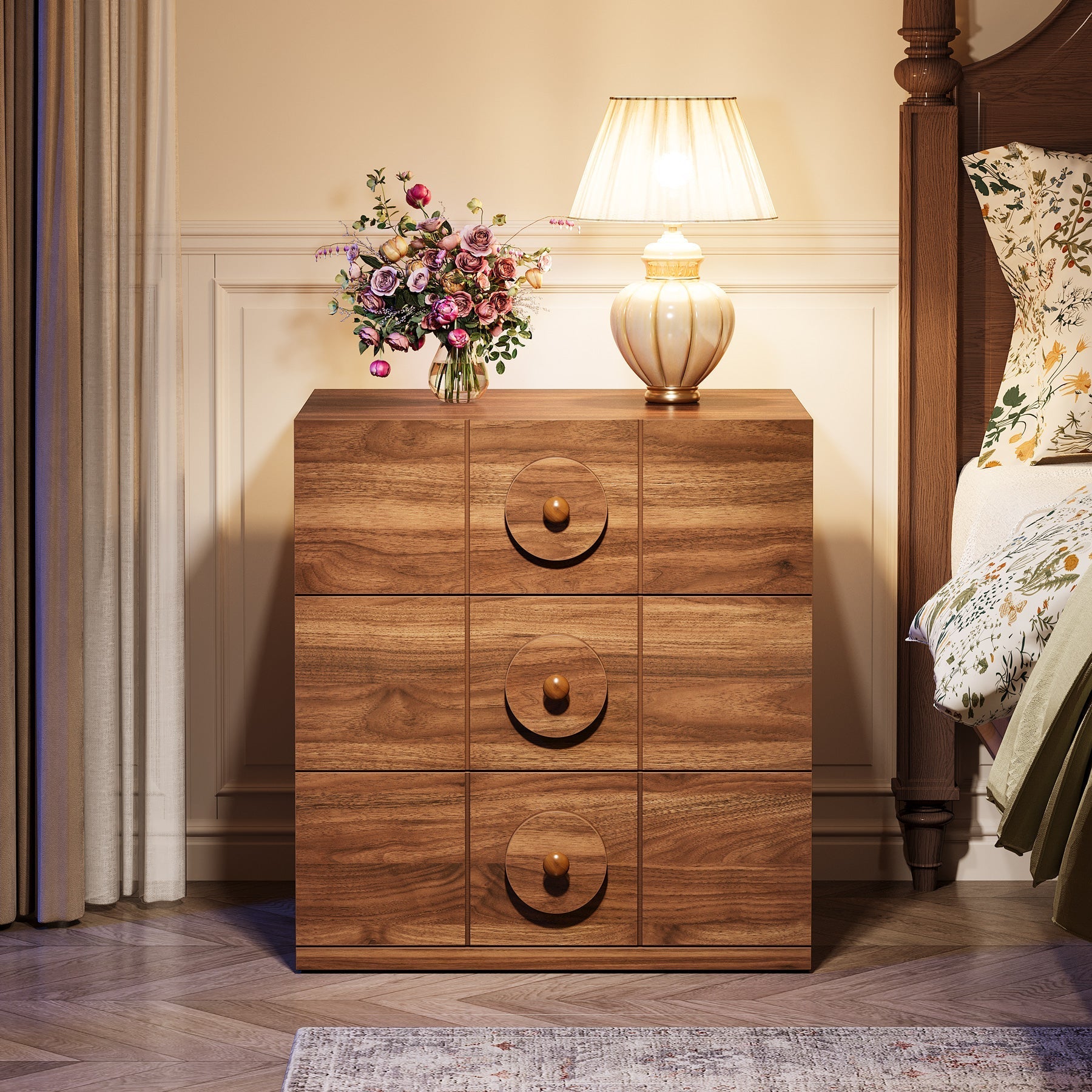 Modern Nightstand, Wooden Bedside End Table with 3 Drawers (76.2 cm)