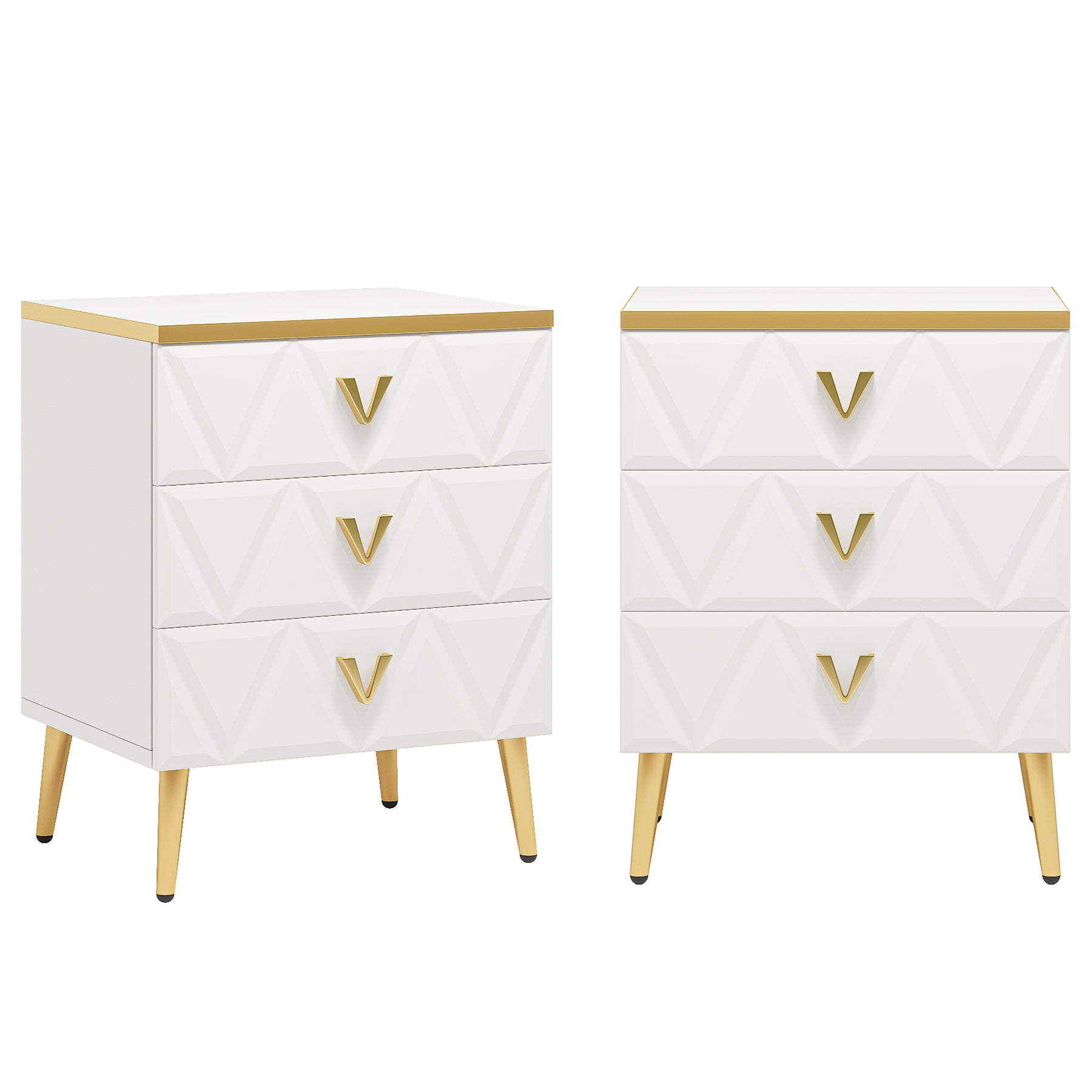 Modern Nightstand, Wooden Bedside Table with 3 Drawers (2PCS) - Dimensions in cm