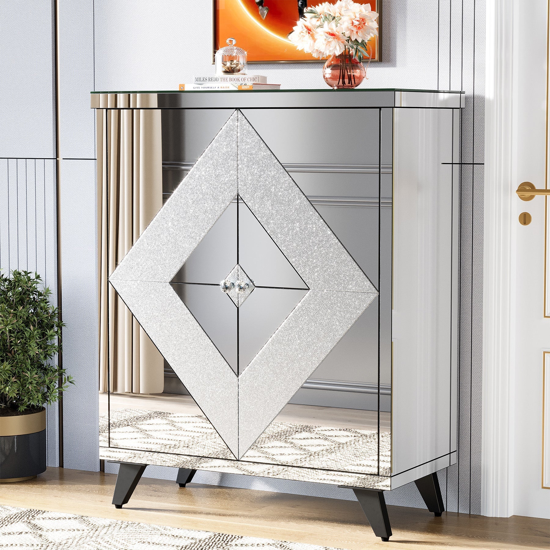 Modern Shoe Cabinet Entryway Shoe Organizer with Mirrored Doors (cm)