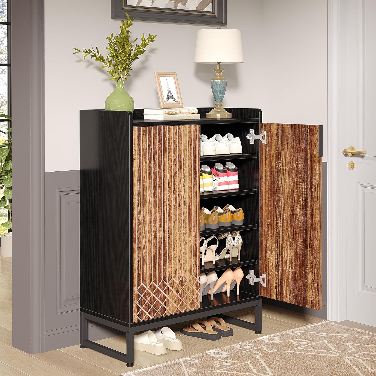 Modern Shoe Cabinet with Doors, 5-Tier Modern Shoe Rack Organizer (cm)