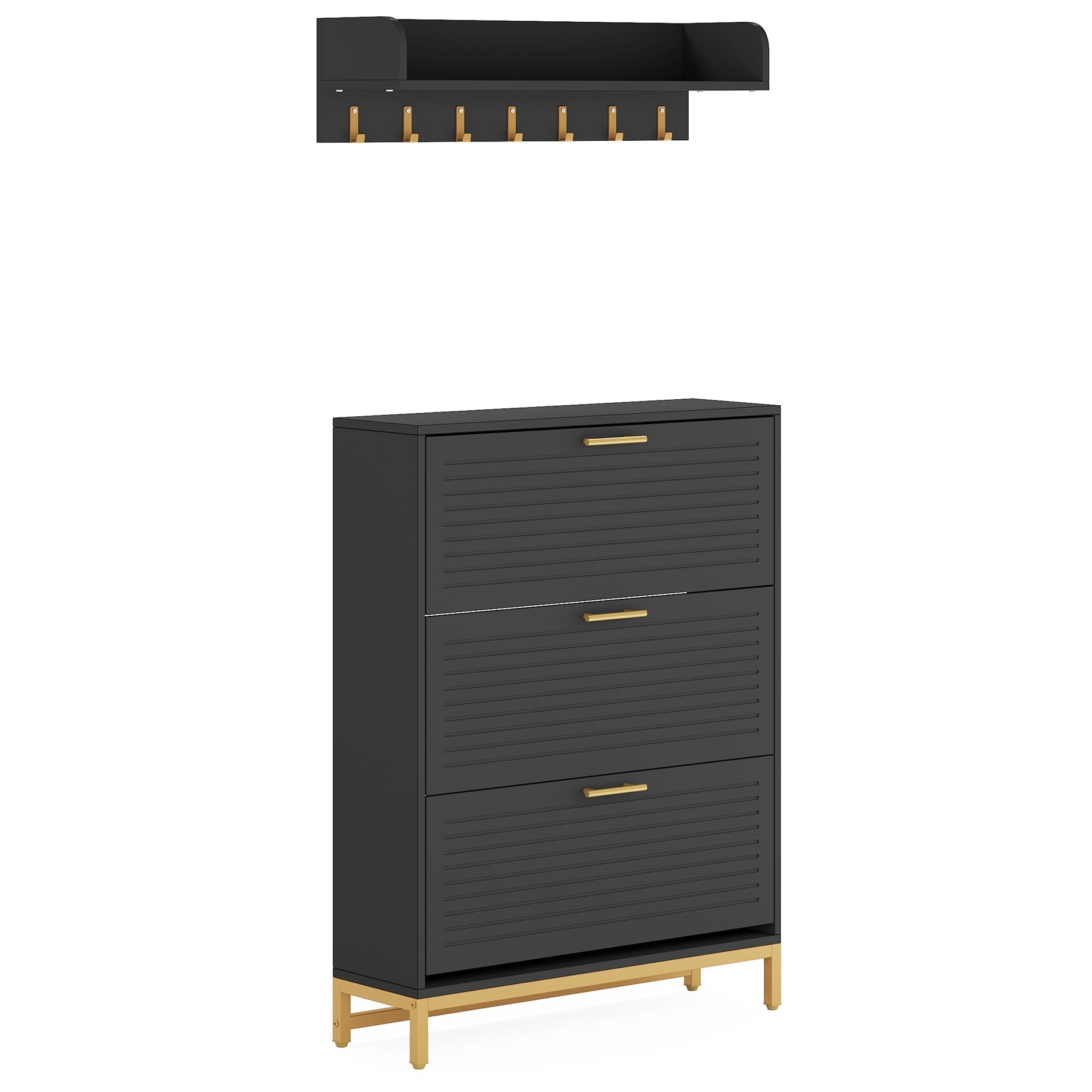 Modern Shoe Cabinet with Wall Mounted Coat Rack & Flip Drawer (in cm)