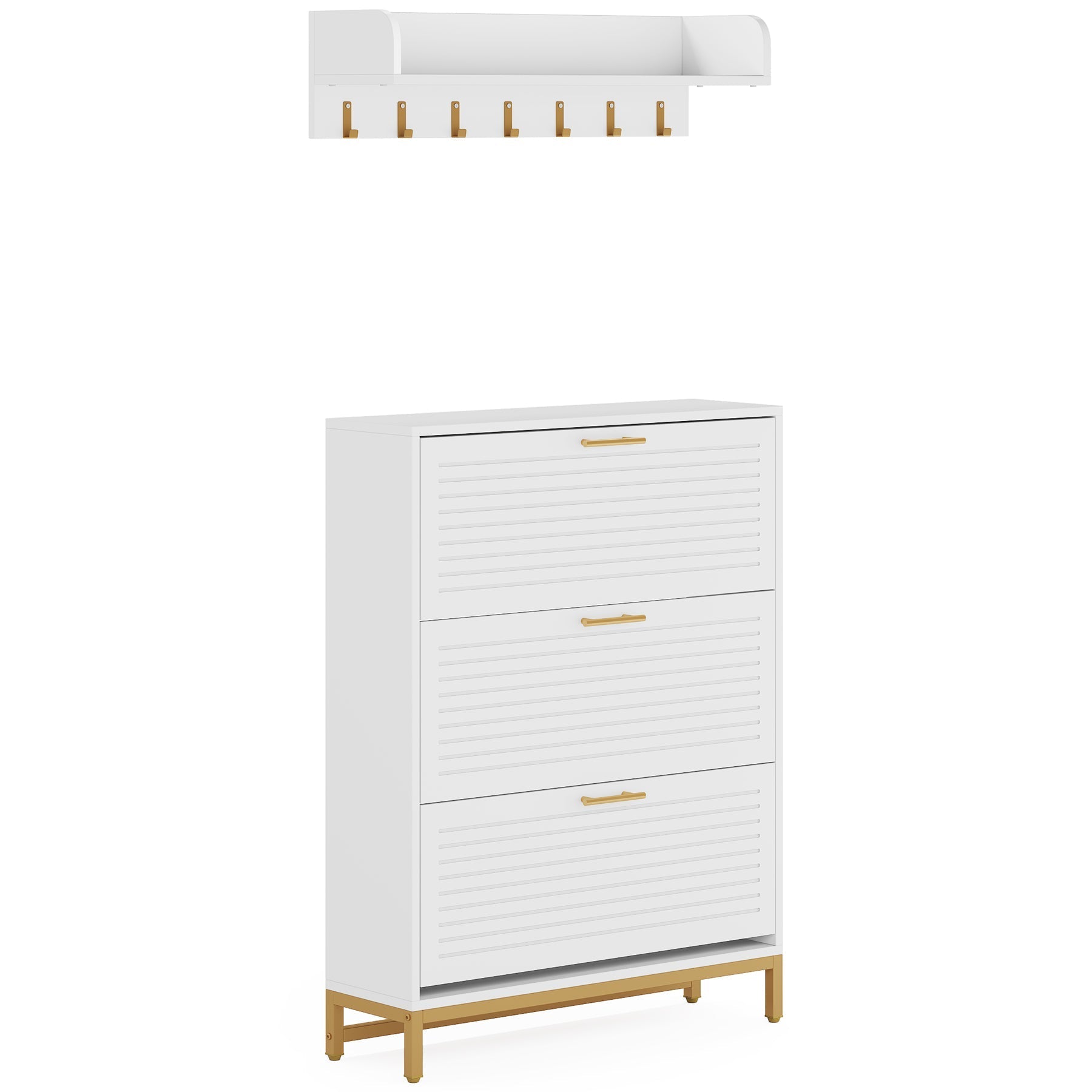 Modern Shoe Cabinet with Wall Mounted Coat Rack & Flip Drawer (in cm)