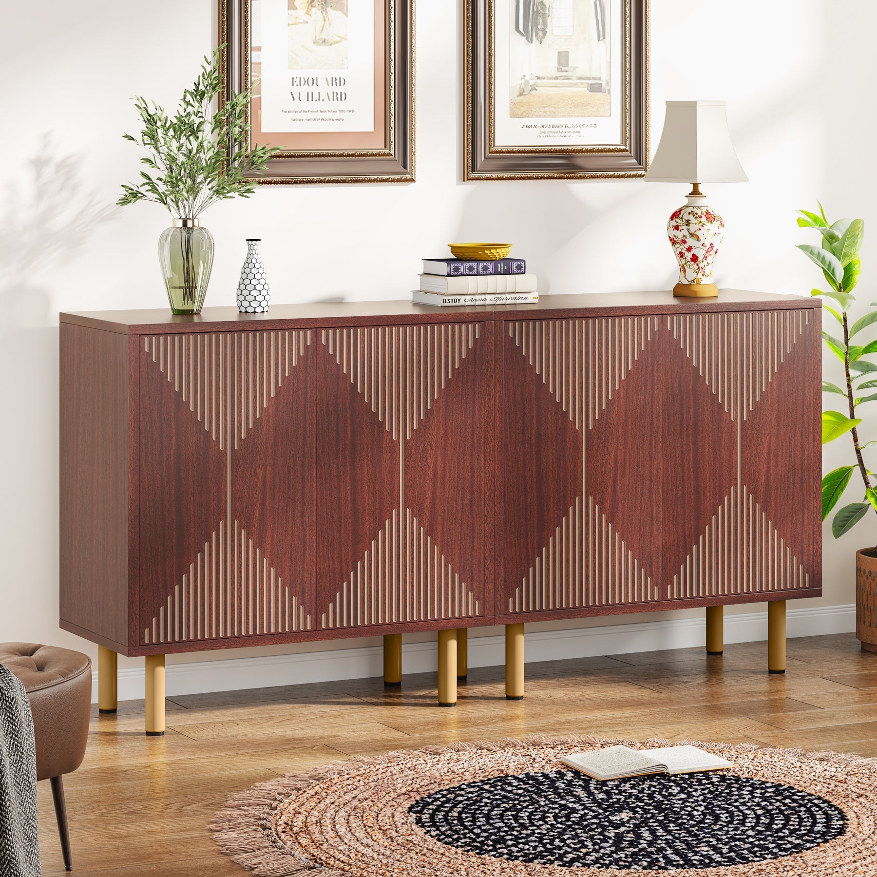 Modern Sideboard Buffet, 150 cm Wood Storage Cabinet with Doors