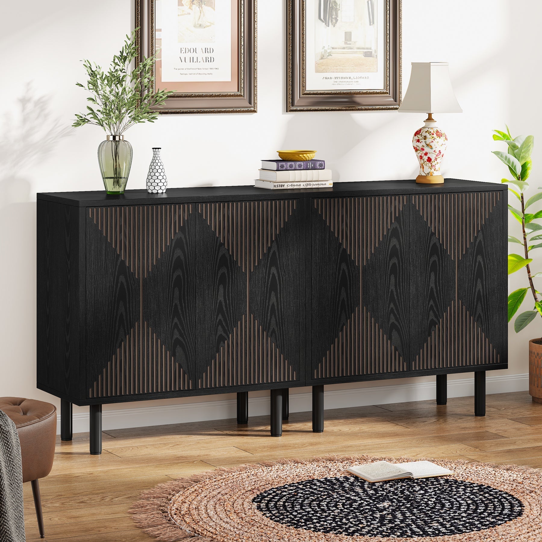 Modern Sideboard Buffet, 150 cm Wood Storage Cabinet with Doors