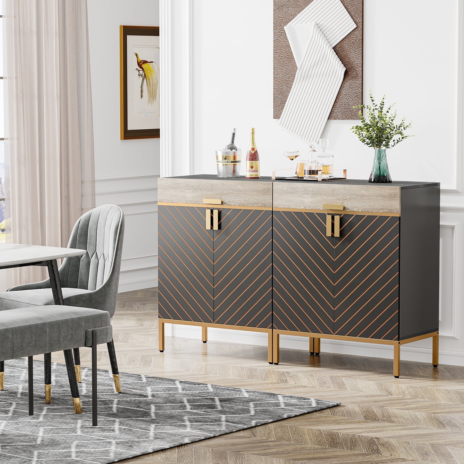 Modern Sideboard Buffet Kitchen Cabinet with Drawer & Removable Shelves (cm)