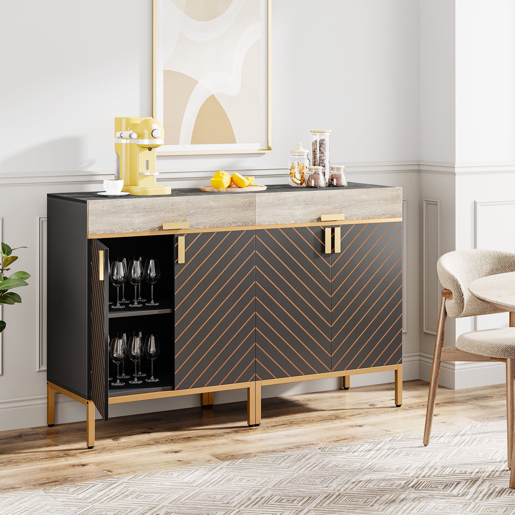 Modern Sideboard Buffet Kitchen Cabinet with Drawer & Removable Shelves (cm)