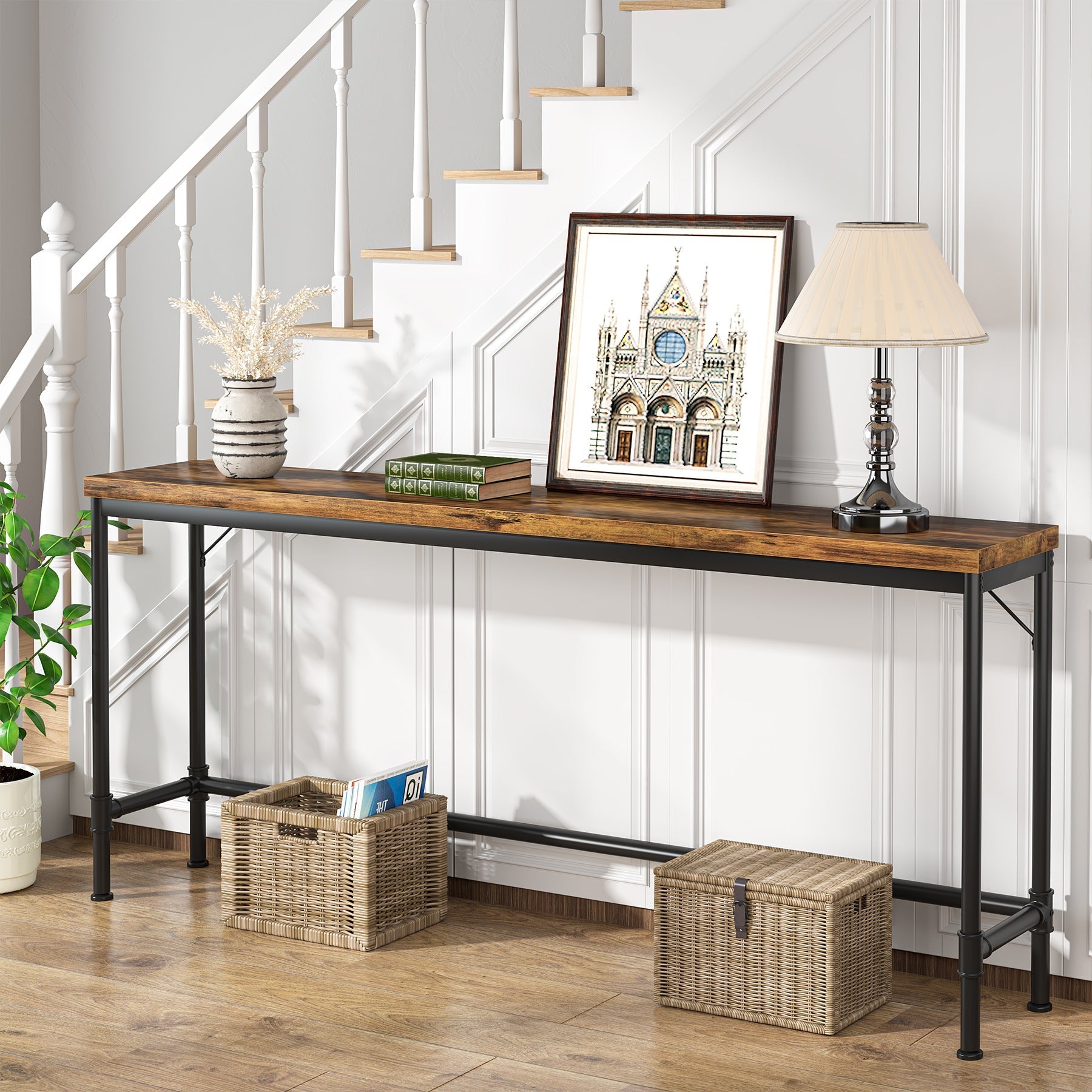 Narrow Console Table, 180 cm Extra Long Sofa Table Industrial Hallway Table