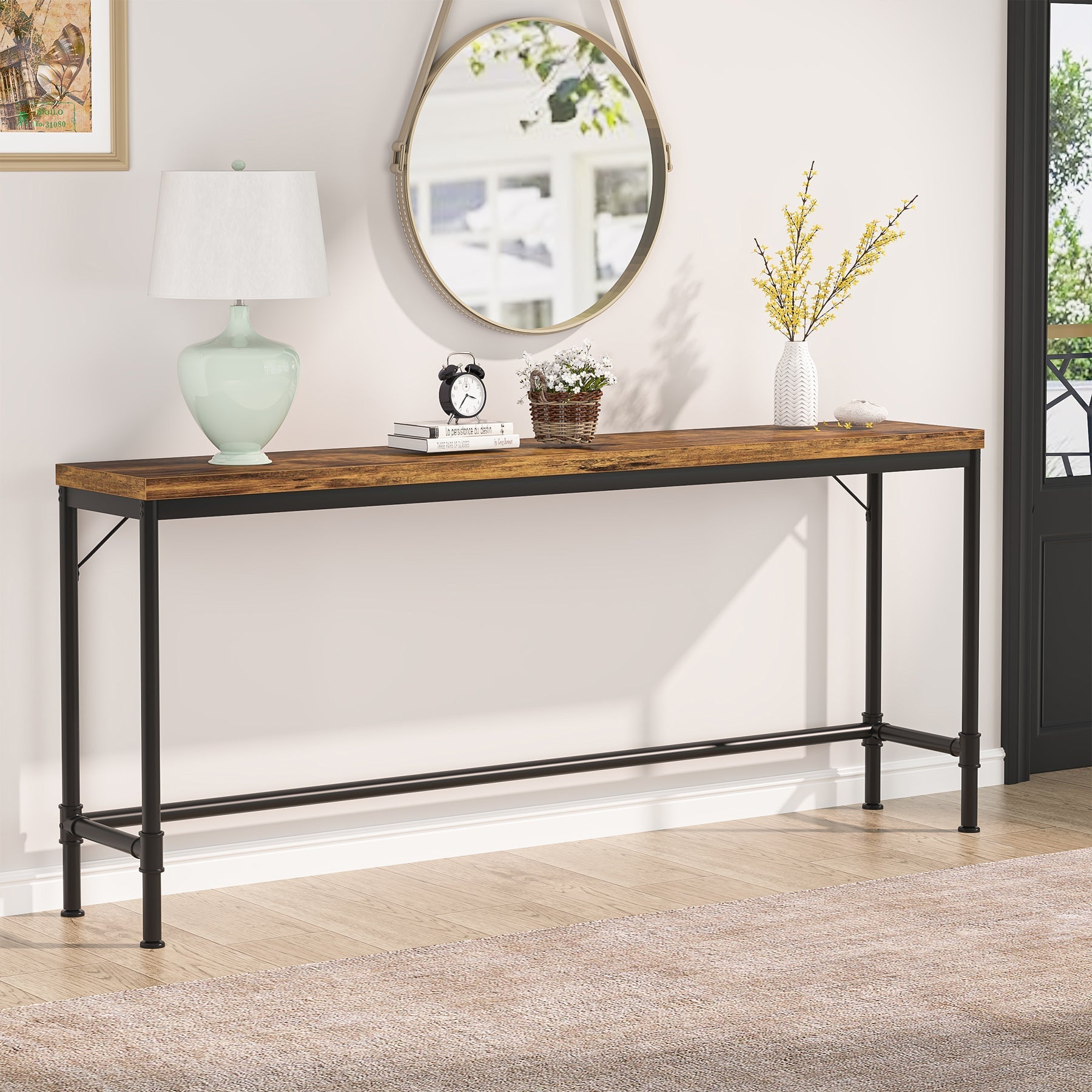 Narrow Console Table, 180 cm Extra Long Sofa Table Industrial Hallway Table