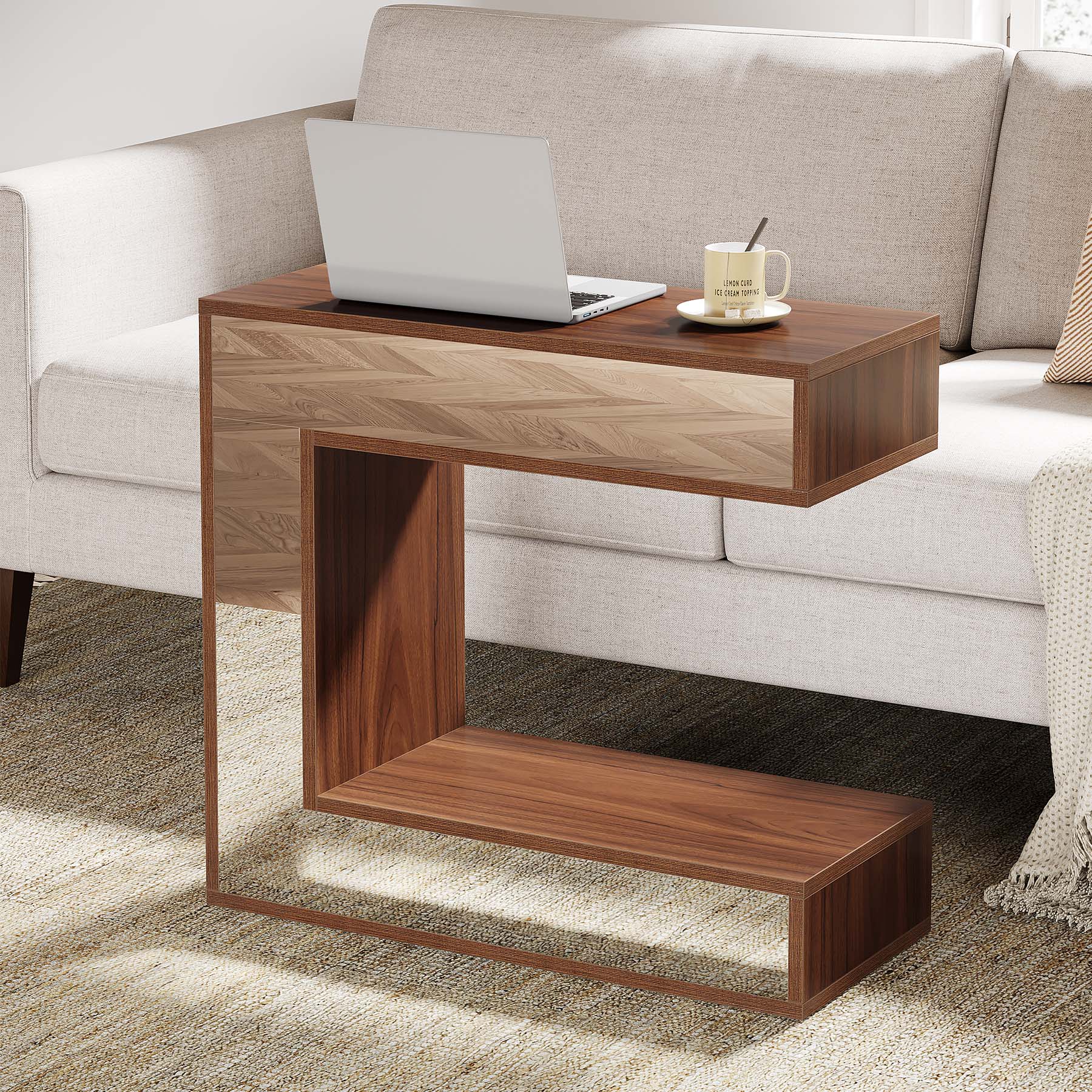 Narrow End Table, Mirrored Sofa Side Table With Storage Shelf