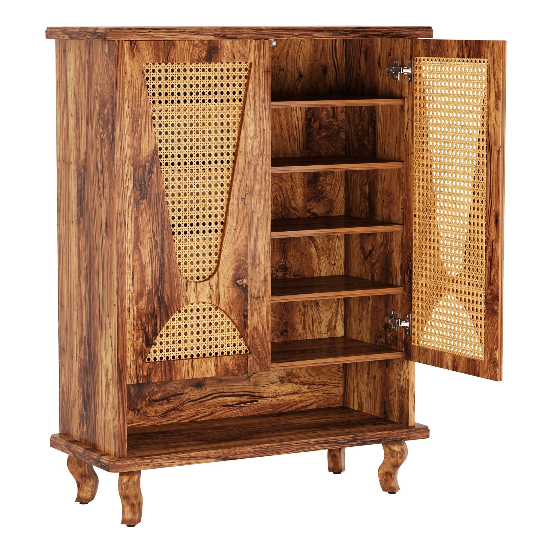 Rattan Shoe Cabinet, 5-Tier Hidden Shoe Rack with Ventilated Doors (cm)