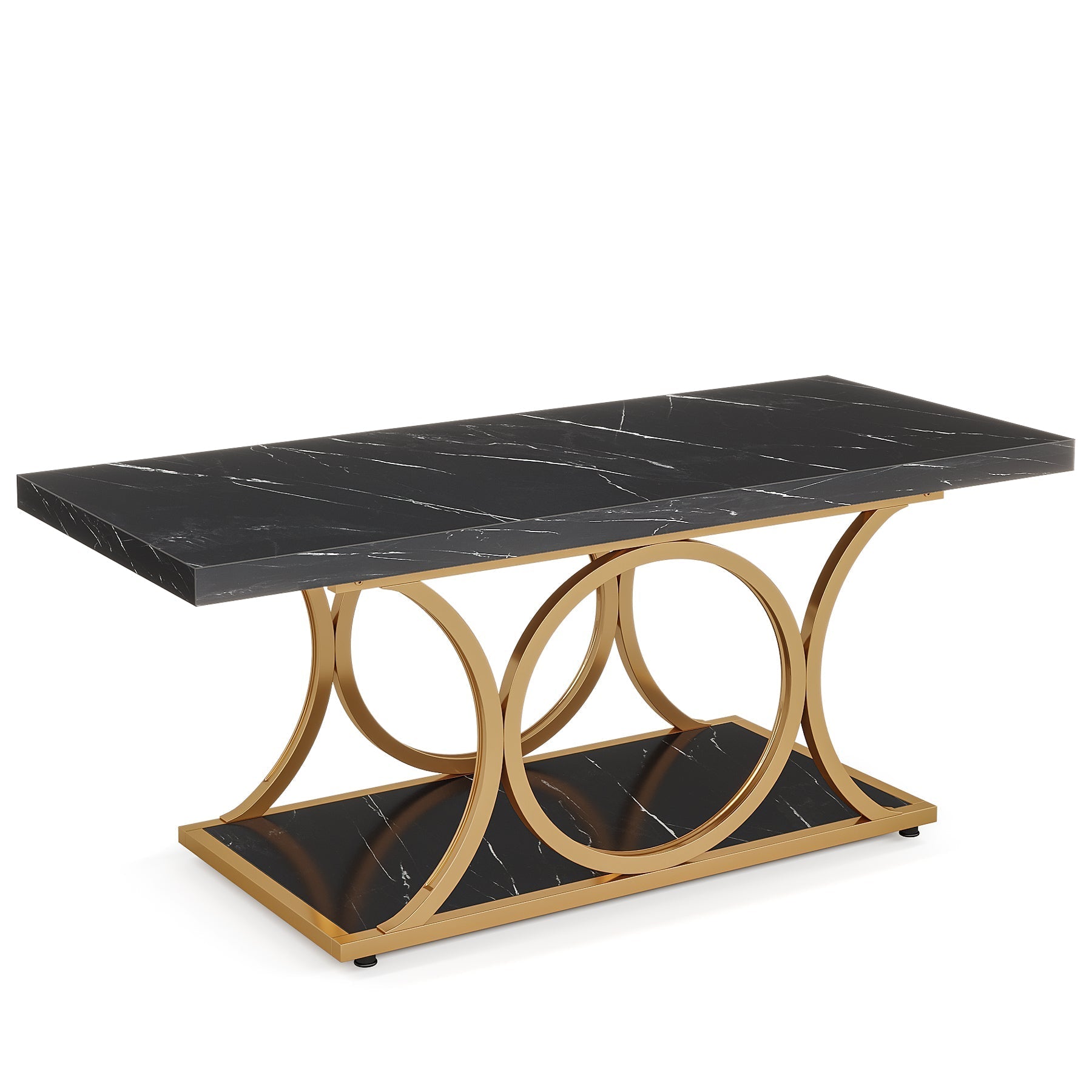 Rectangle Coffee Table, 120 cm Center Table with Faux Marble Top