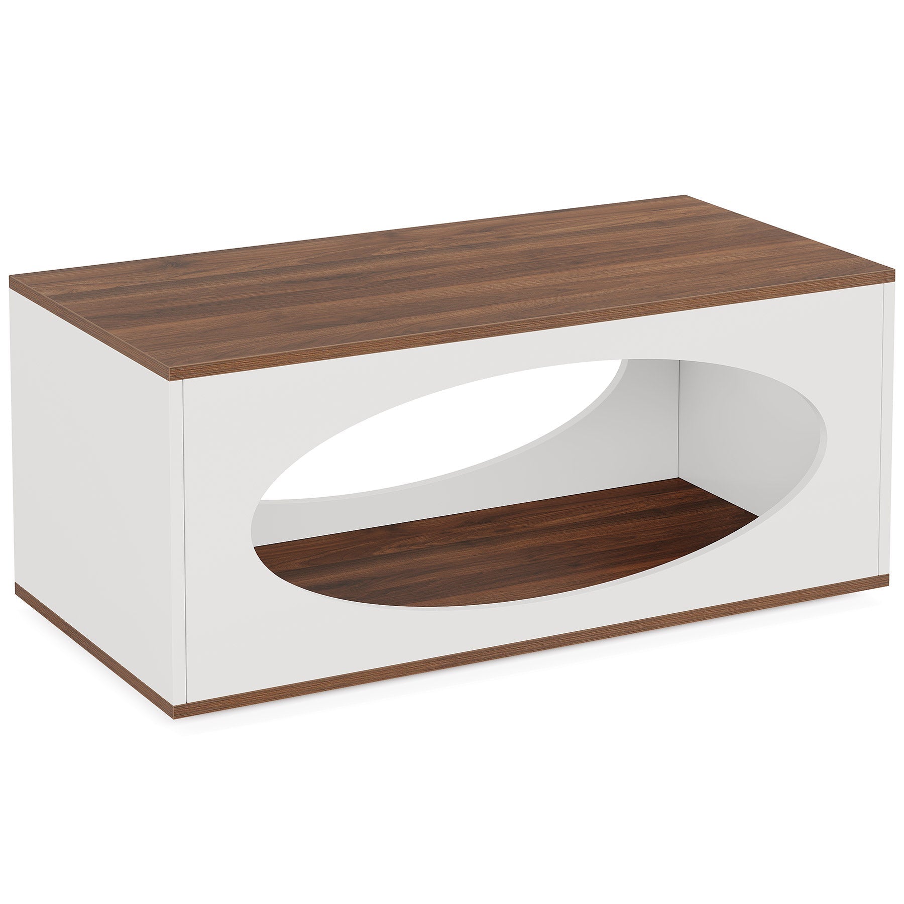 Rectangle Coffee Table, Wood Center Table with Open Storage - 120 cm