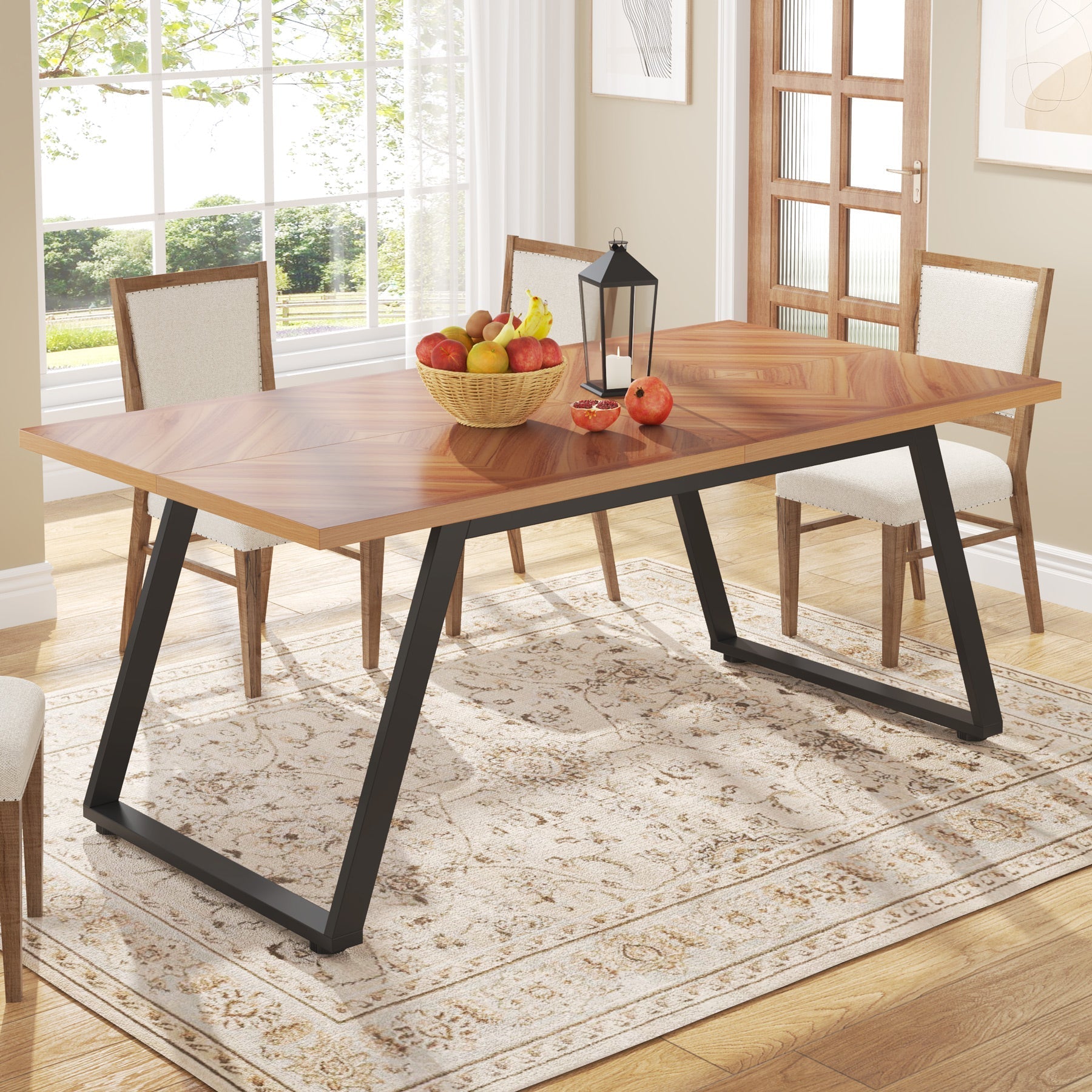 Rectangle Dining Table, 160 cm Farmhouse Kitchen Dinner Table for 6