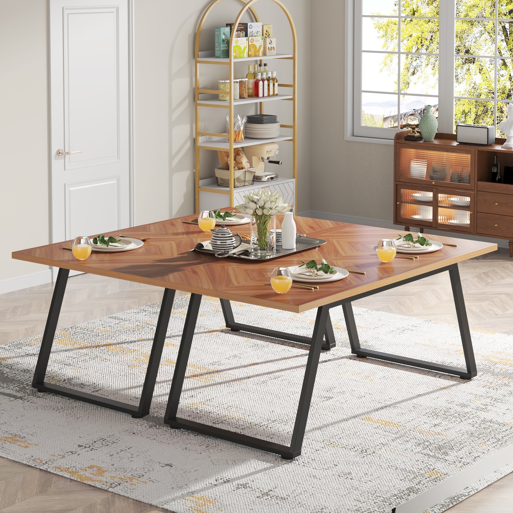 Rectangle Dining Table, 160 cm Farmhouse Kitchen Dinner Table for 6