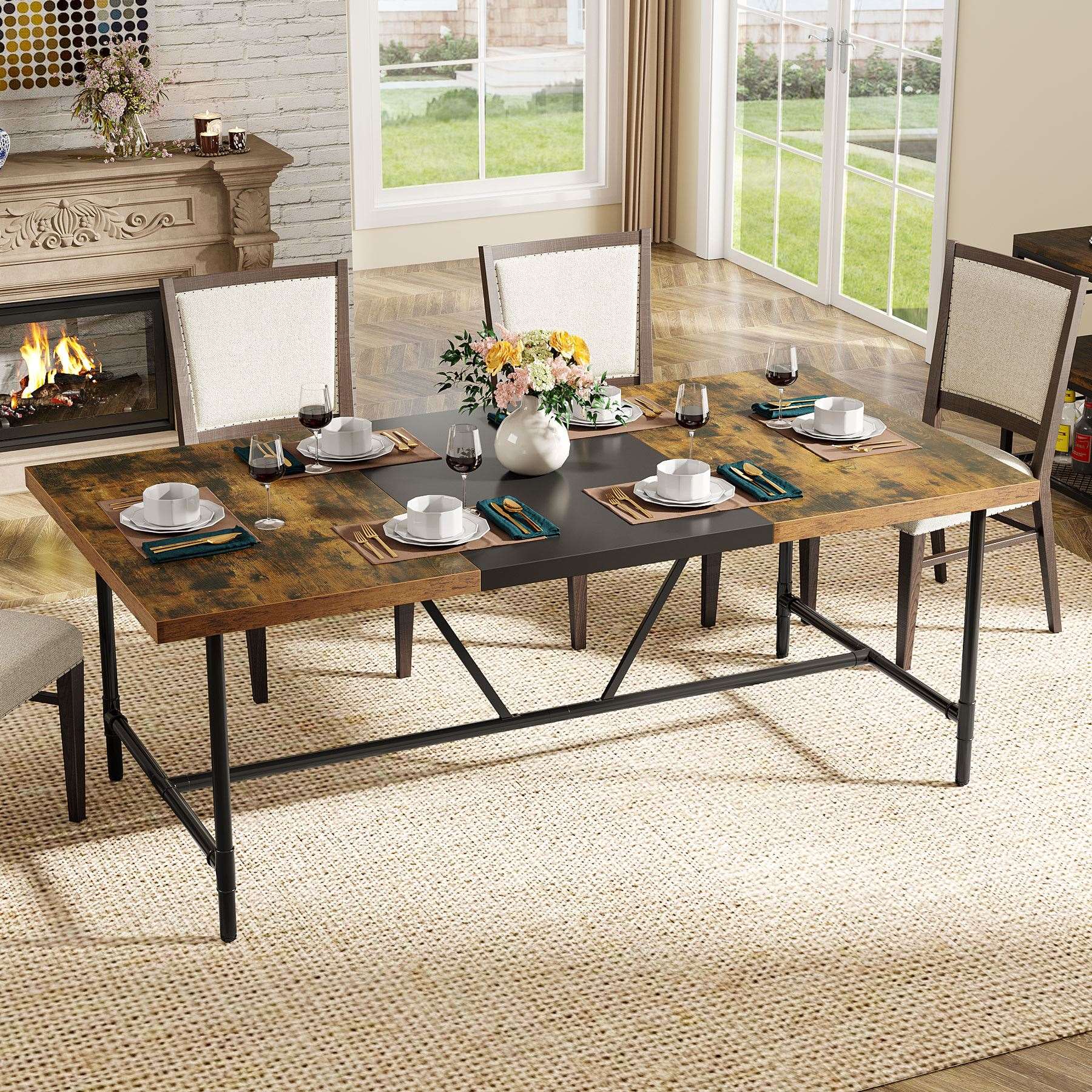 Rectangle Dining Table, Industrial Breakfast Dinner Table for 6-8 People (Dimensions in cm)