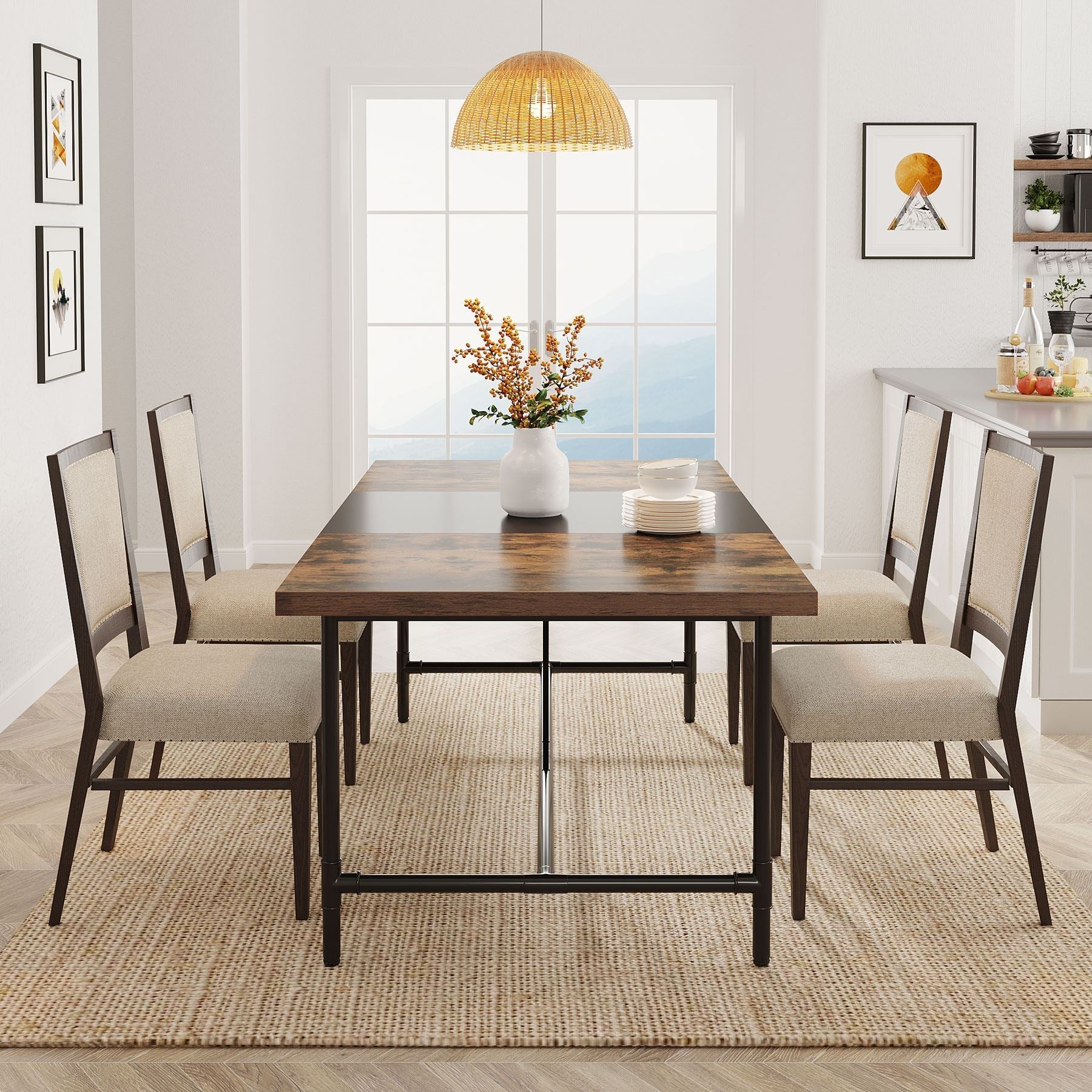 Rectangle Dining Table, Industrial Breakfast Dinner Table for 6-8 People (Dimensions in cm)