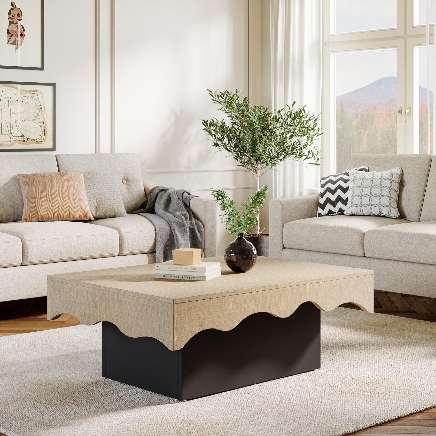 Rectangular Coffee Table, Farmhouse Center Table Cocktail Table (cm)