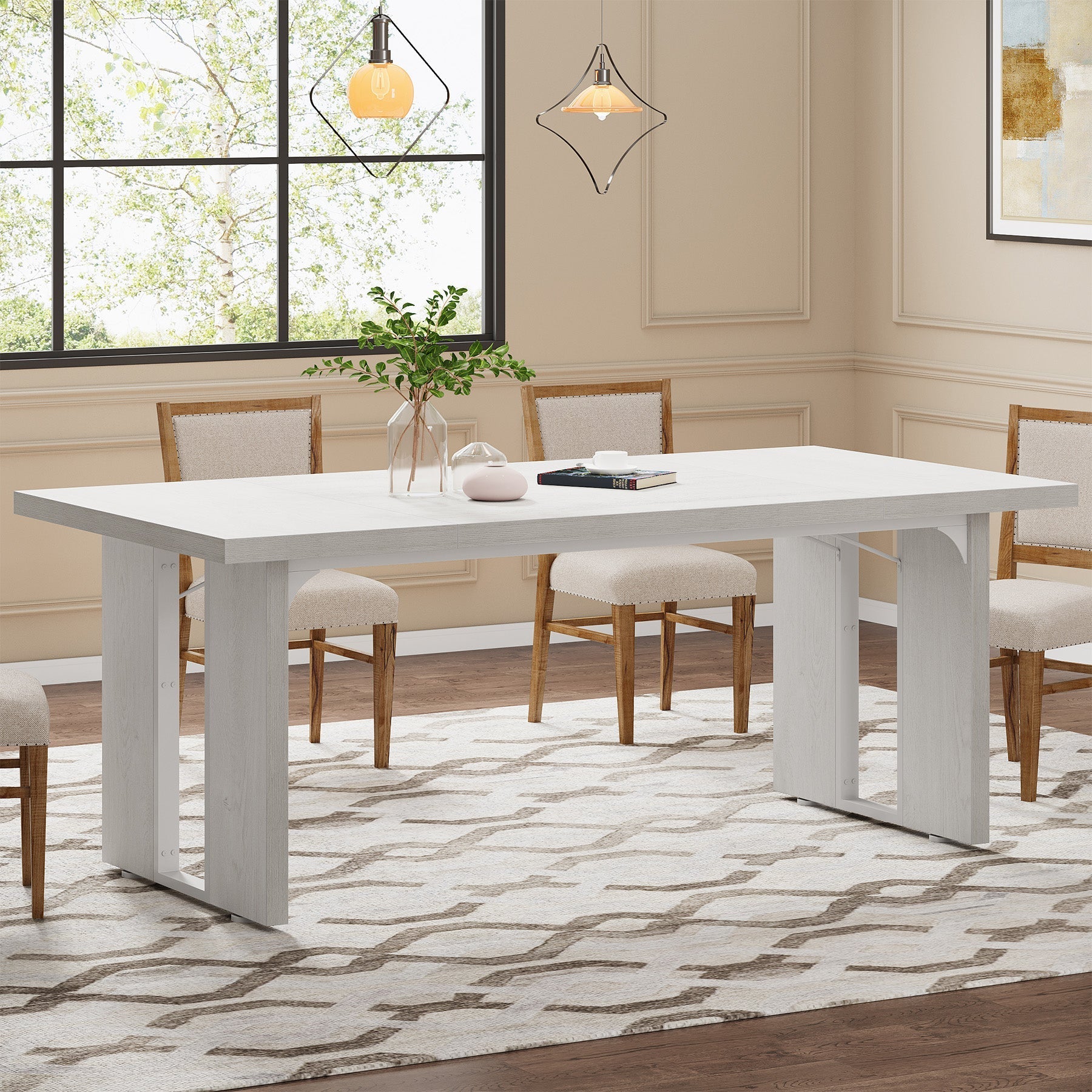 Rectangular Dining Table, 180 cm Farmhouse Breakfast Table for 6 to 8 People