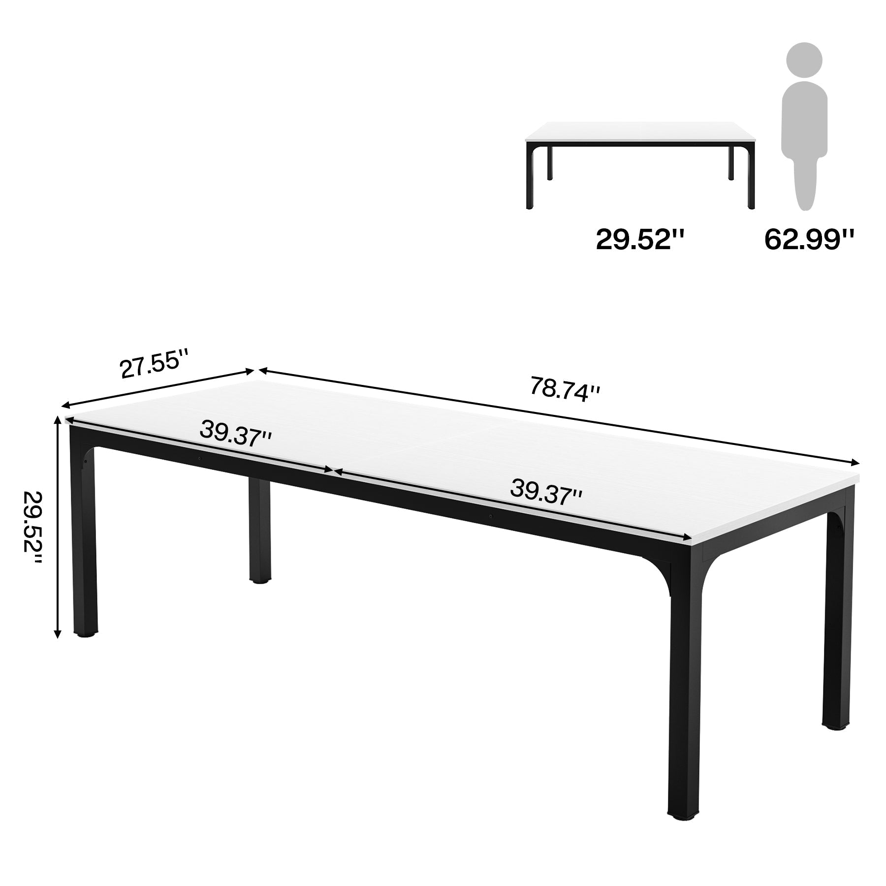 Rectangular Dining Table, 198 cm Long Kitchen Table for 6-8 People