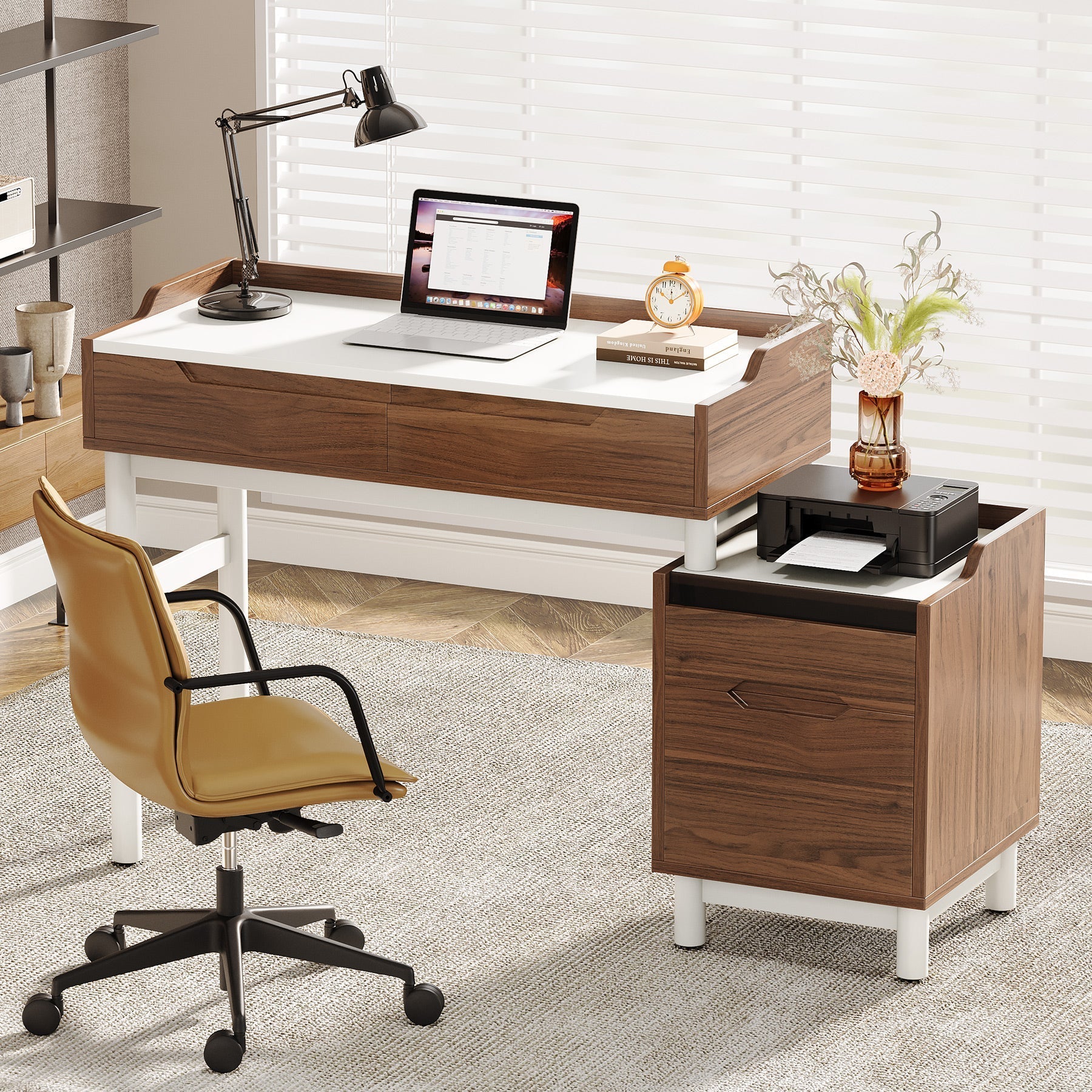 Reversible Computer Desk, Home Office Desk with File Drawer Cabinet (in cm)