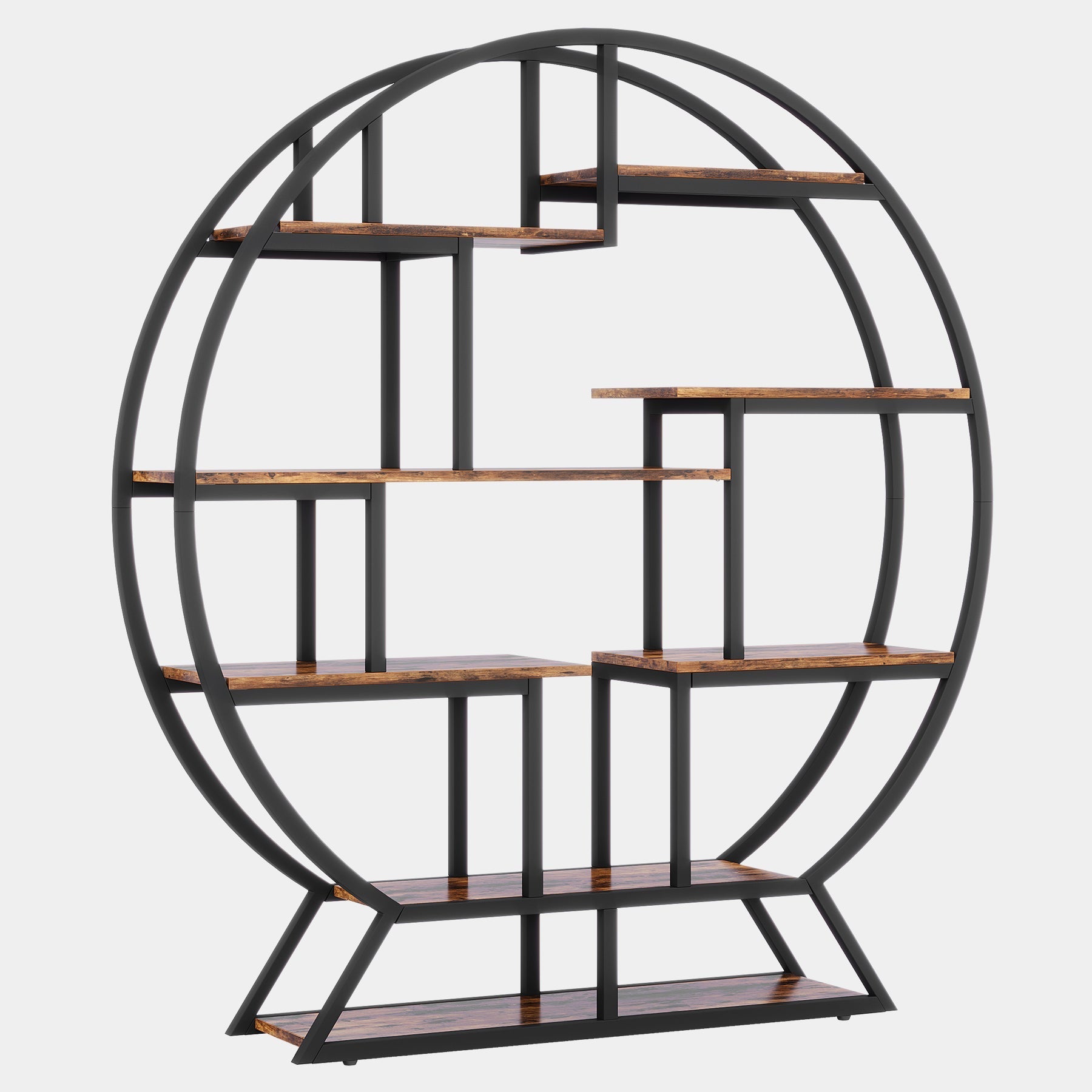 Round Bookshelf, 160 cm Etagere Bookcase with Staggered Shelves