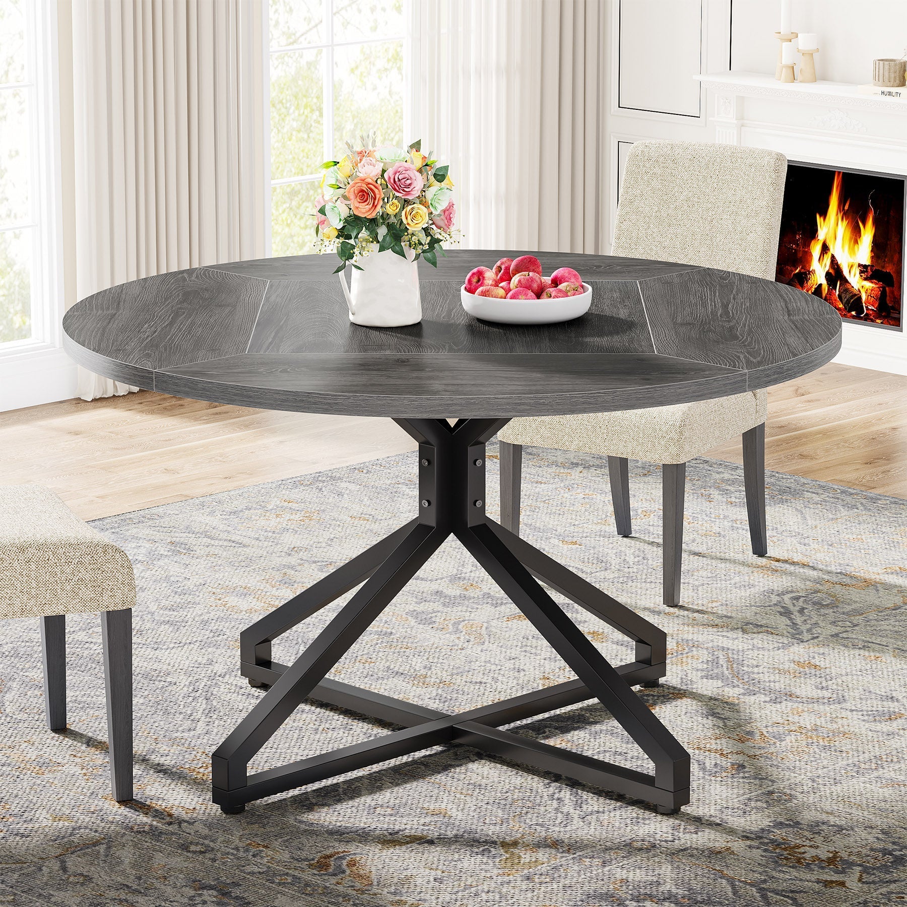 Round Dining Table, 120 cm Circle Kitchen Table for 4-6 People