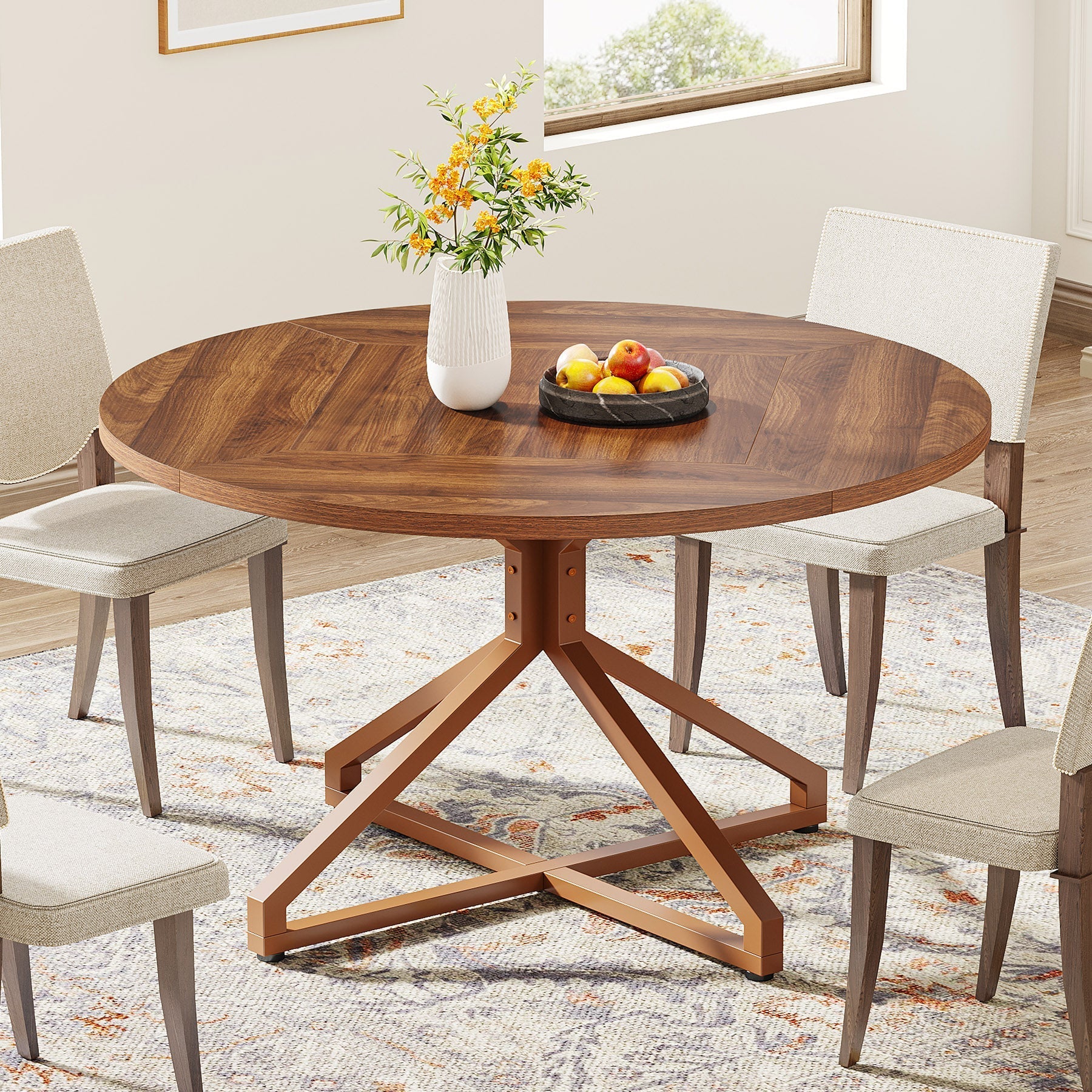 Round Dining Table, 120 cm Circle Kitchen Table for 4-6 People