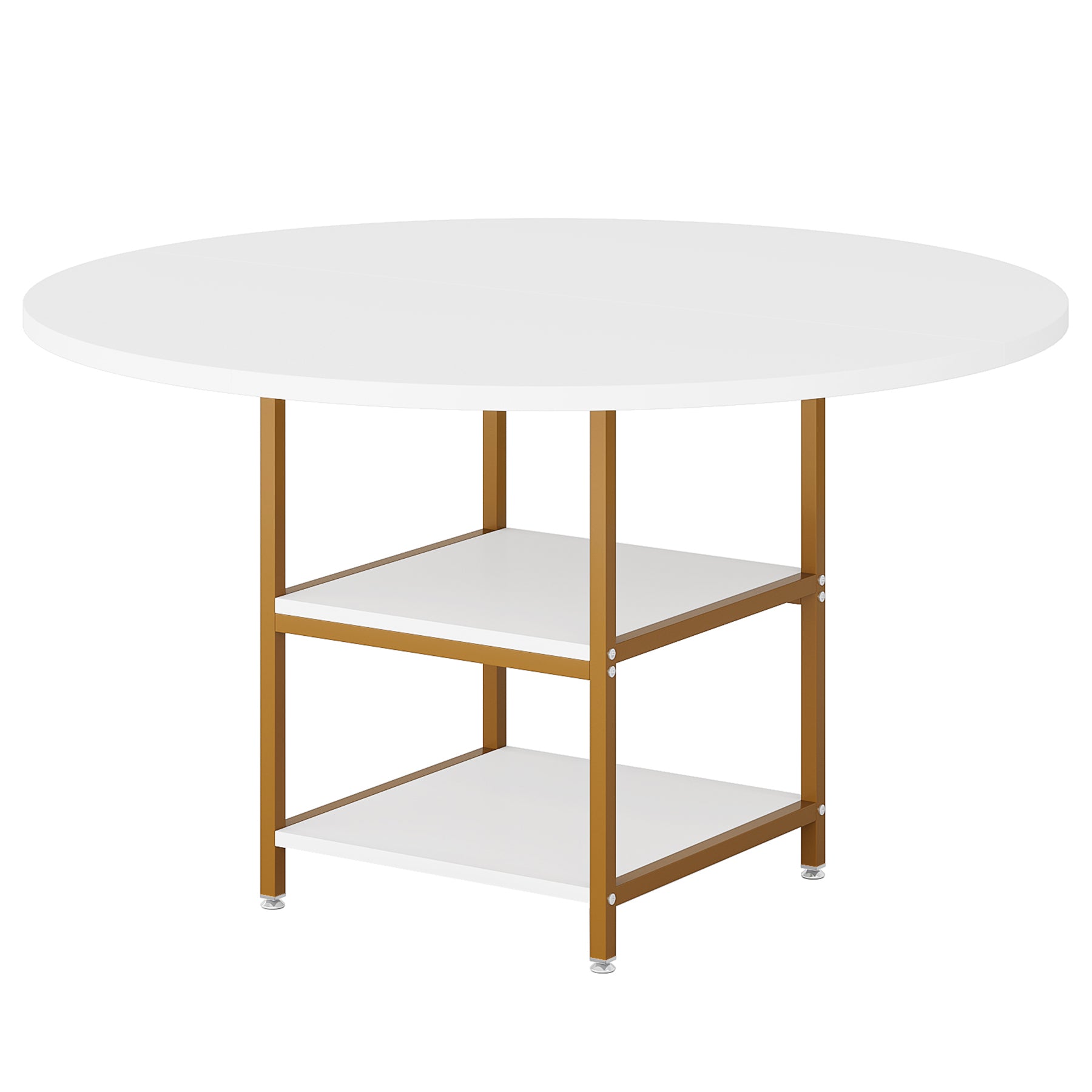 Round Dining Table, 120 cm Kitchen Dinner Table with Storage Shelf