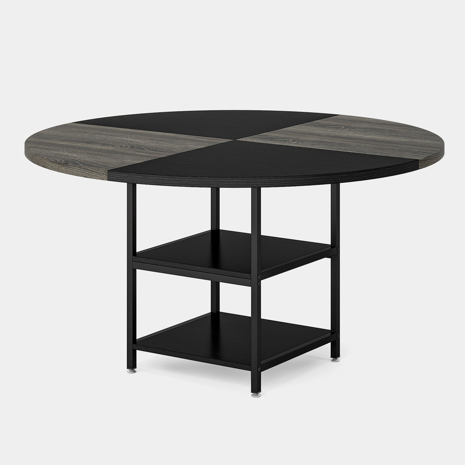 Round Dining Table, 120 cm Kitchen Dinner Table with Storage Shelf