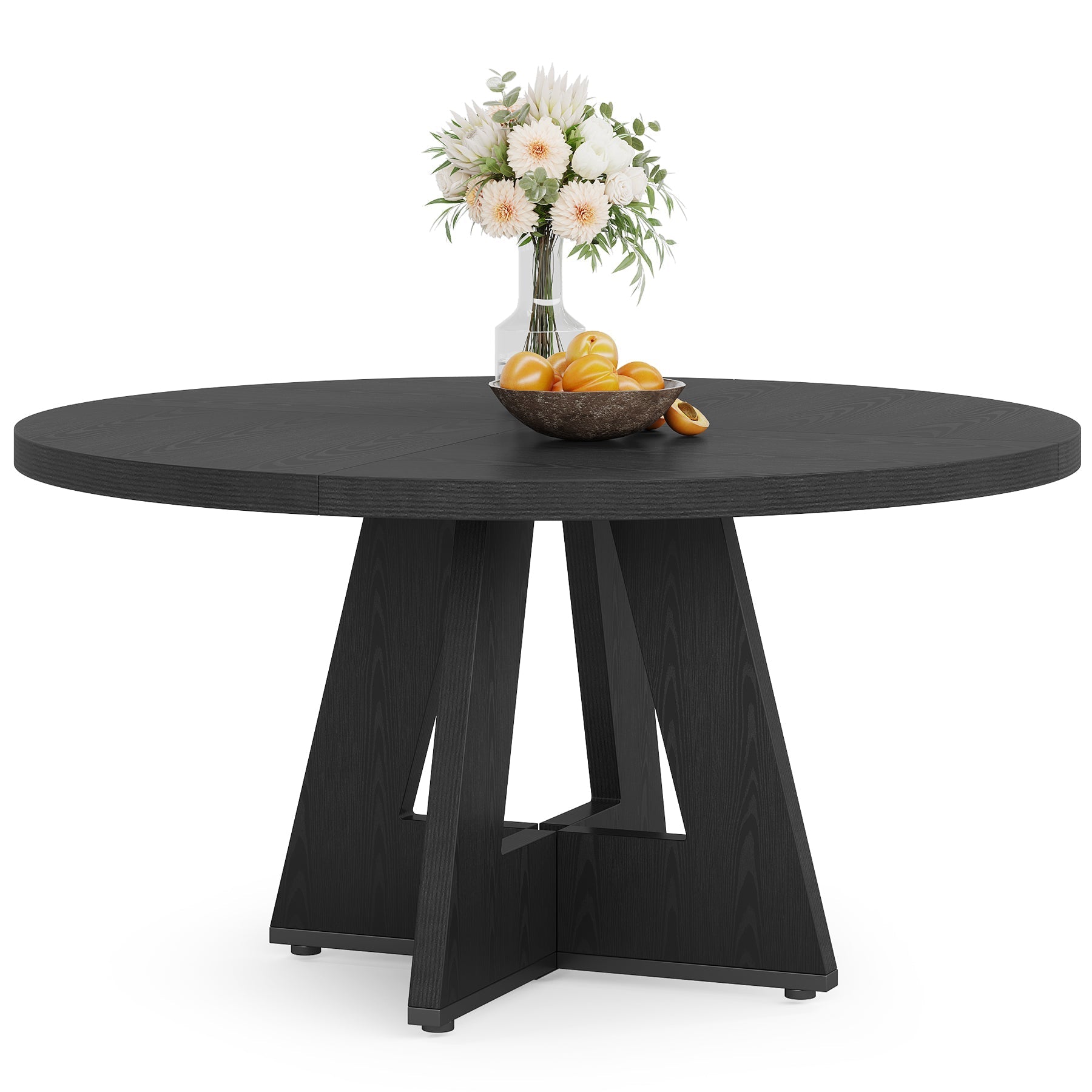 Round Dining Table for 4, 120 cm Wood Kitchen Table Farmhouse Dinner Table