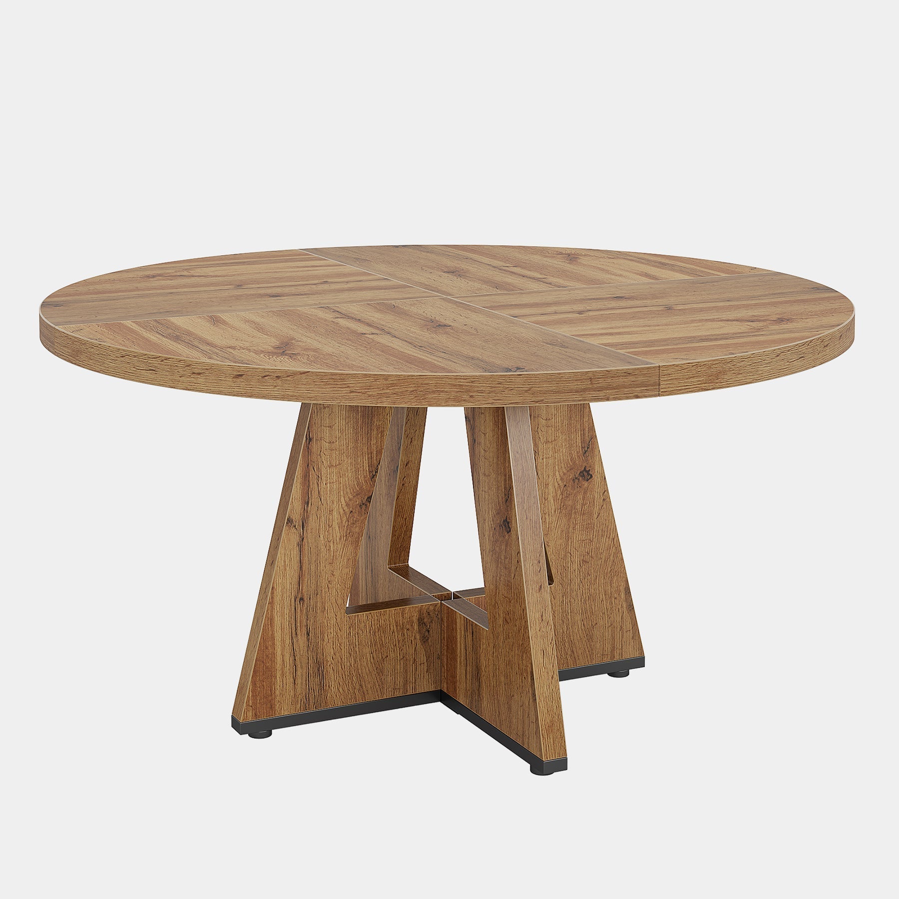 Round Dining Table for 4, 120 cm Wood Kitchen Table Farmhouse Dinner Table