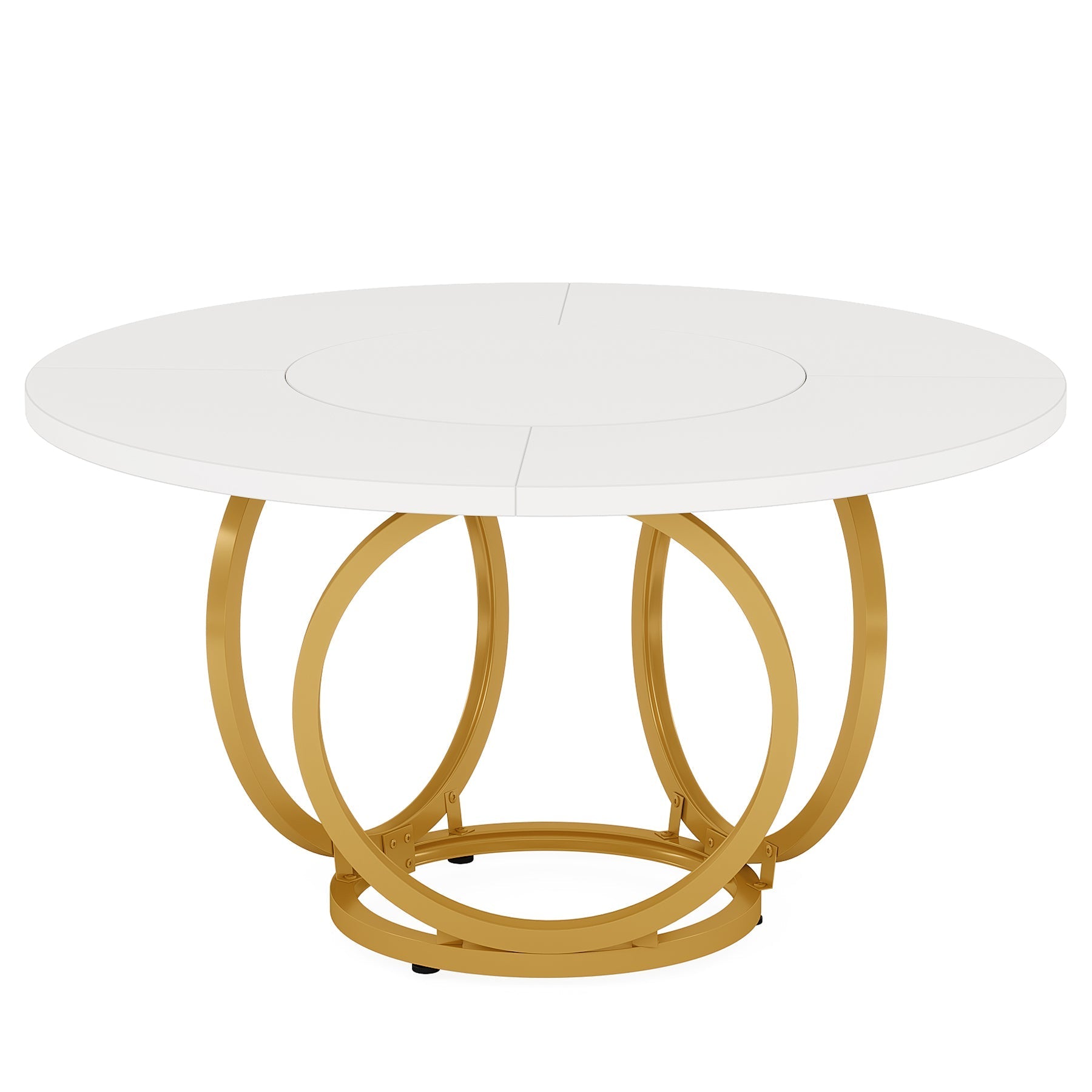 Round Dining Table for 4, Modern 120 cm Kitchen Table with Metal Base