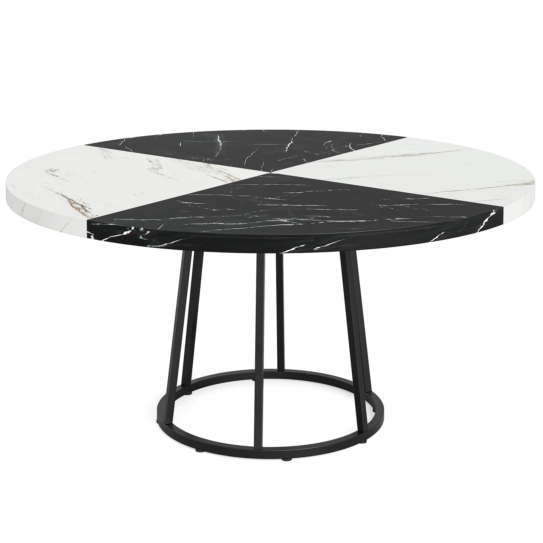 Round Dining Table for 4 People, 120 cm Kitchen Table with Circle Metal Base