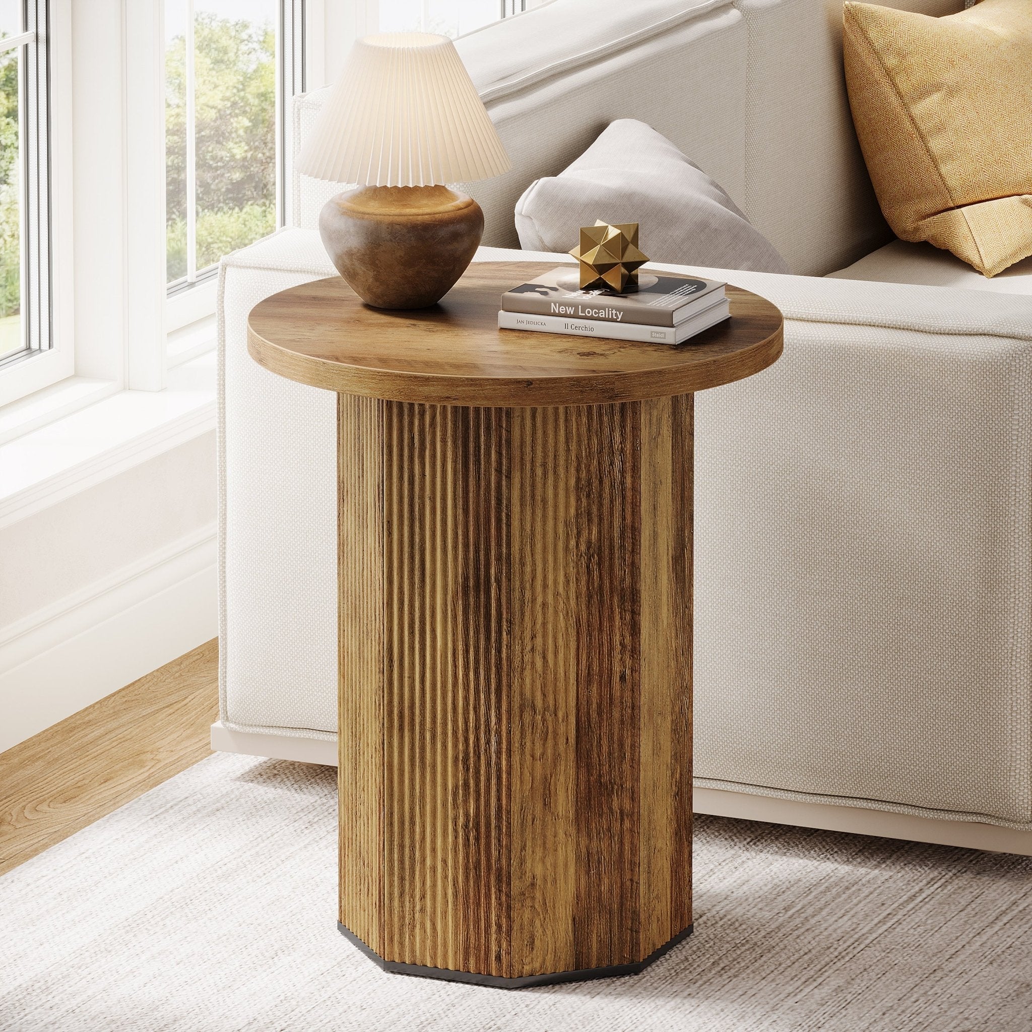 Round End Table, Narrow Side Table Nightstand with Stable Pedestal