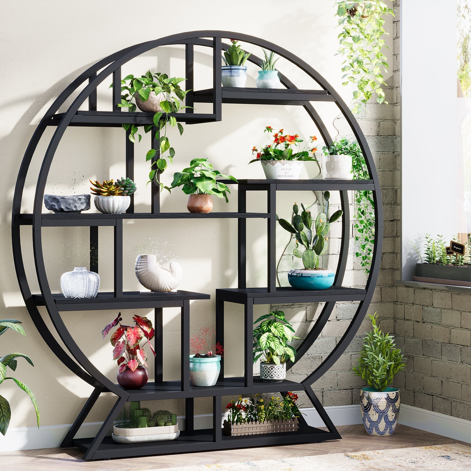 Round Plant Stand, 160 cm Flower Pot Plant Rack with 8 Shelves