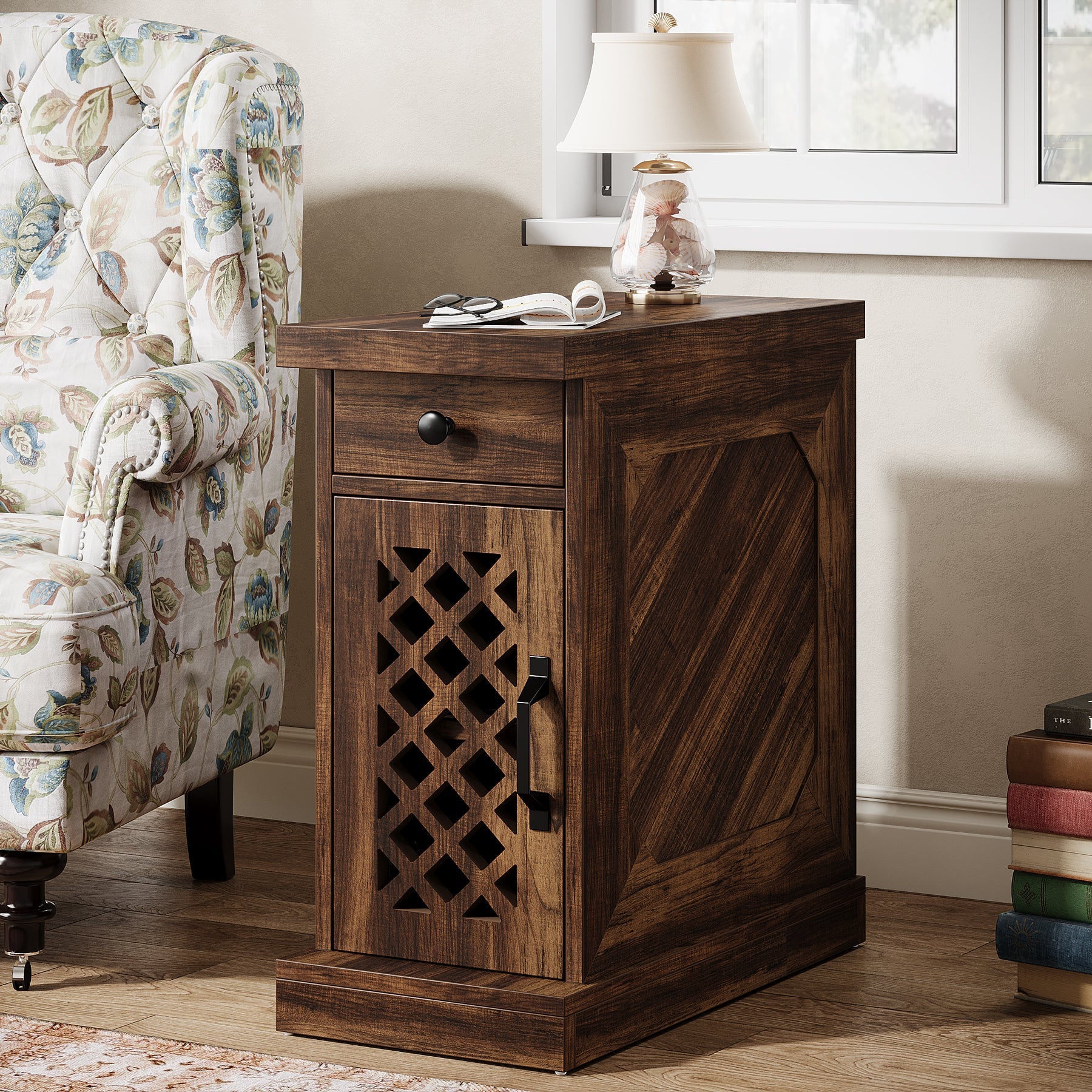 Rustic Side Table, End Table Nightstand with Storage Drawer (in cm)