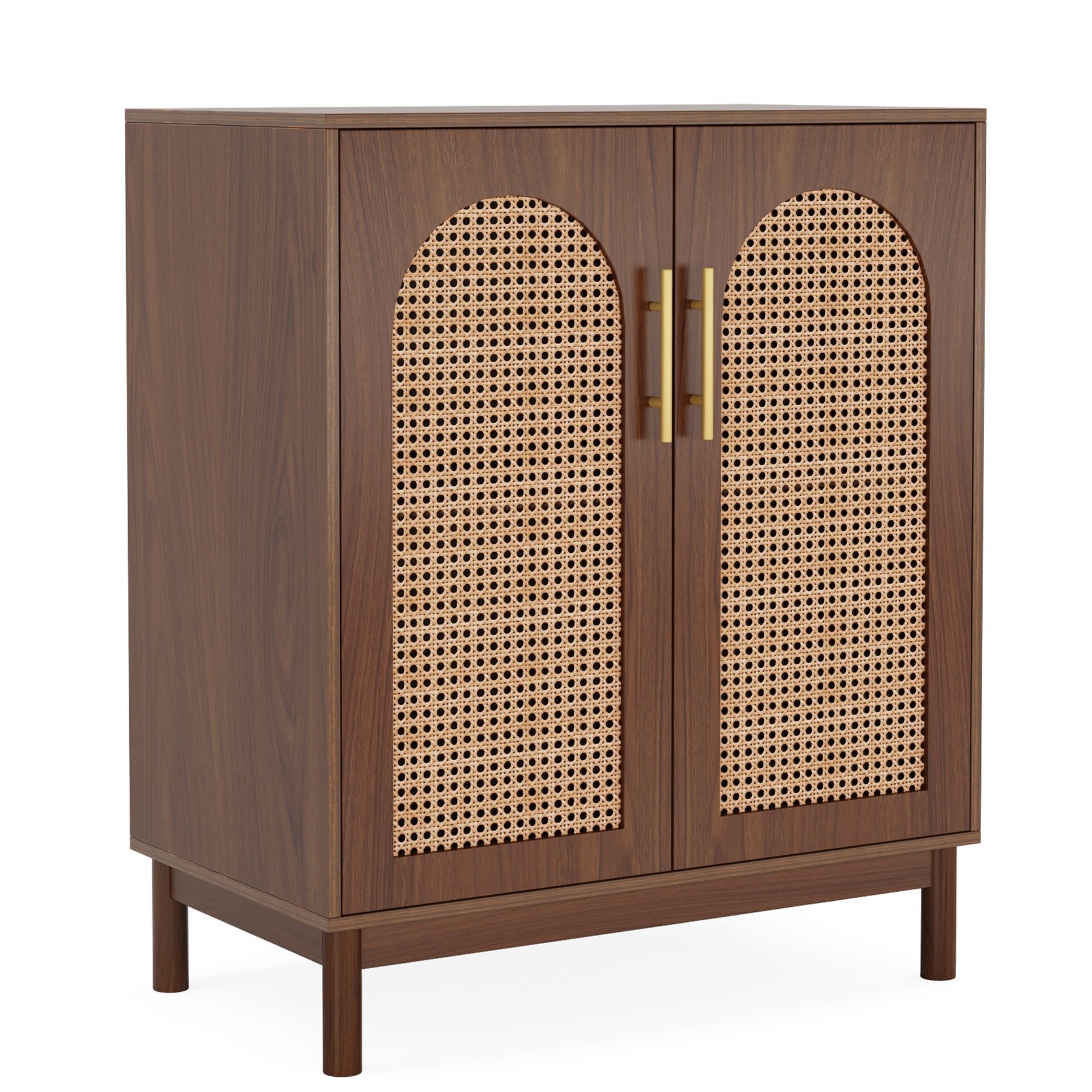 Sideboard Buffet Set of 2, Accent Rattan Storage Cabinet with Doors (in cm)