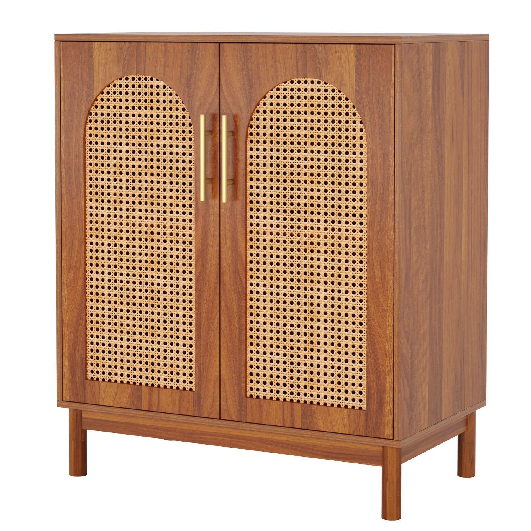 Sideboard Buffet Set of 2, Accent Rattan Storage Cabinet with Doors (in cm)