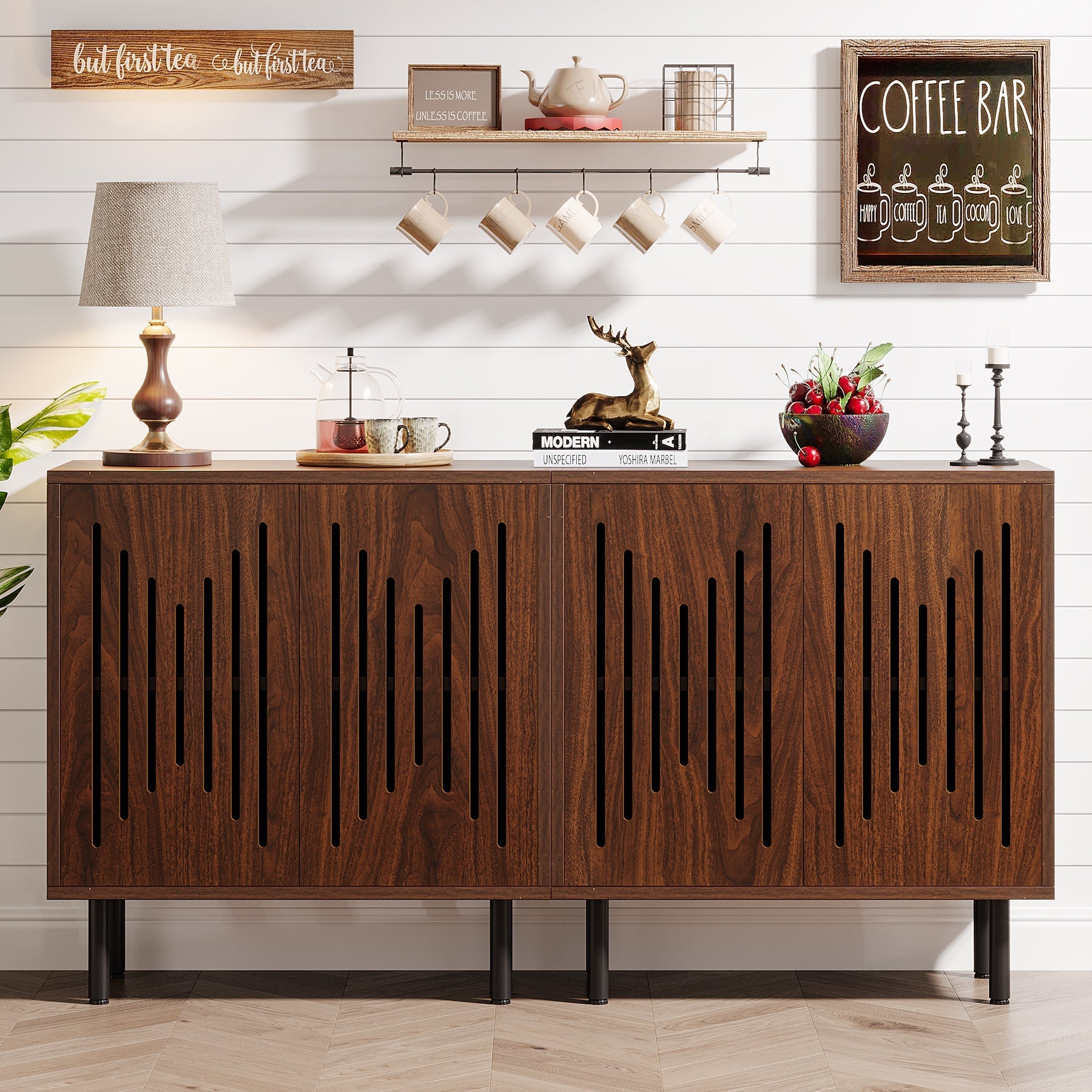 Sideboard Buffet, Set of 2 Storage Cabinets with Adjustable Shelves (Dimensions in cm)