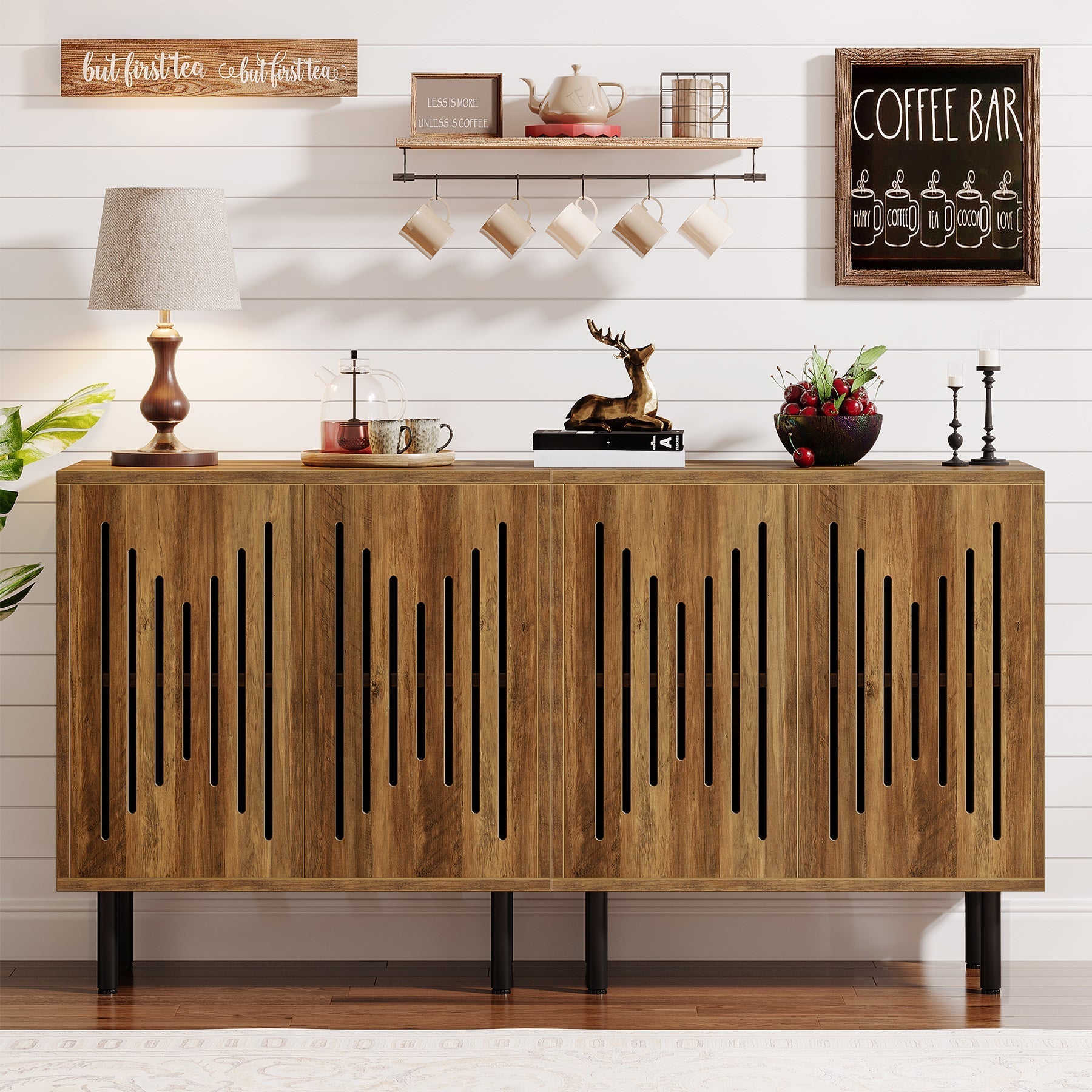 Sideboard Buffet, Set of 2 Storage Cabinets with Adjustable Shelves (Dimensions in cm)