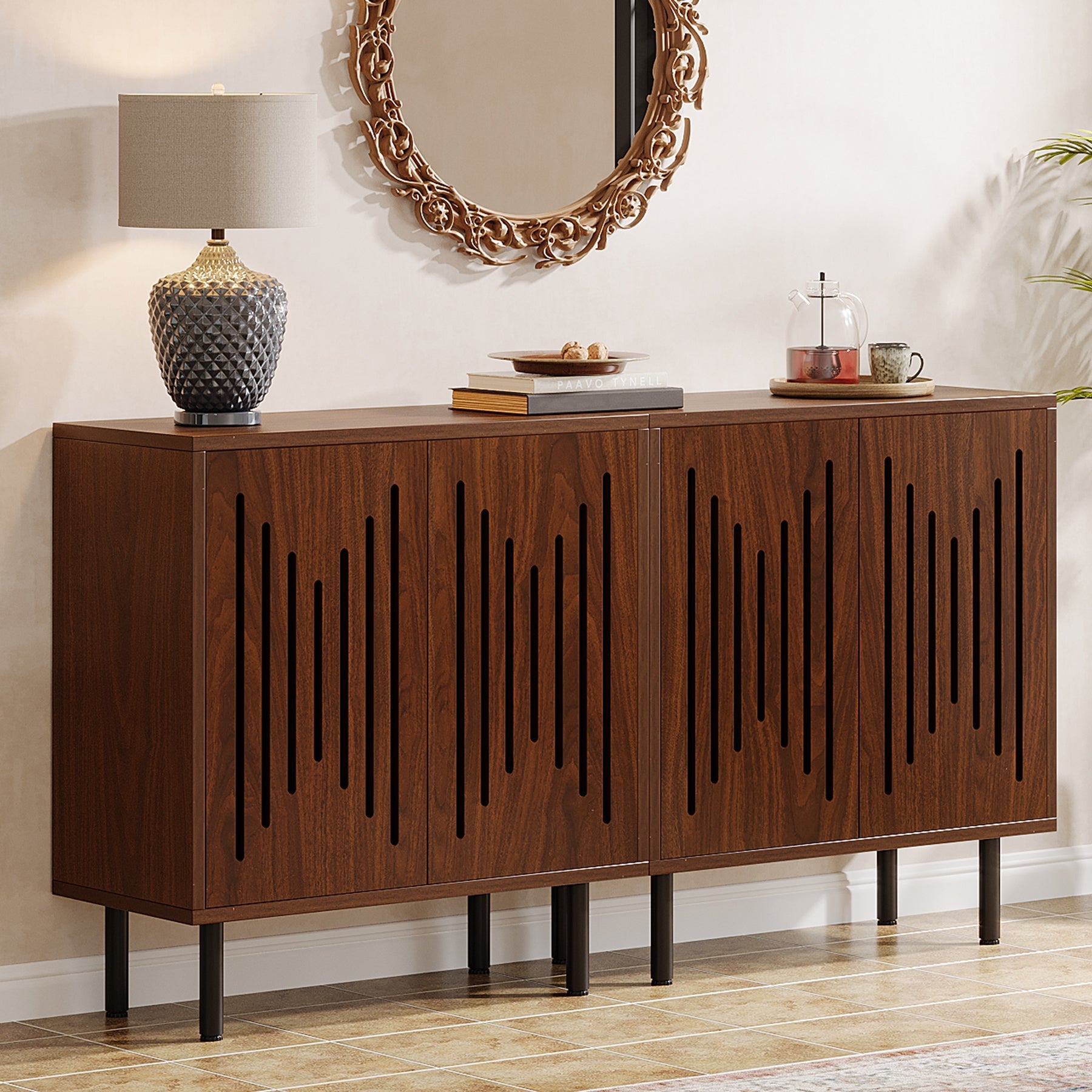 Sideboard Buffet, Set of 2 Storage Cabinets with Adjustable Shelves (Dimensions in cm)