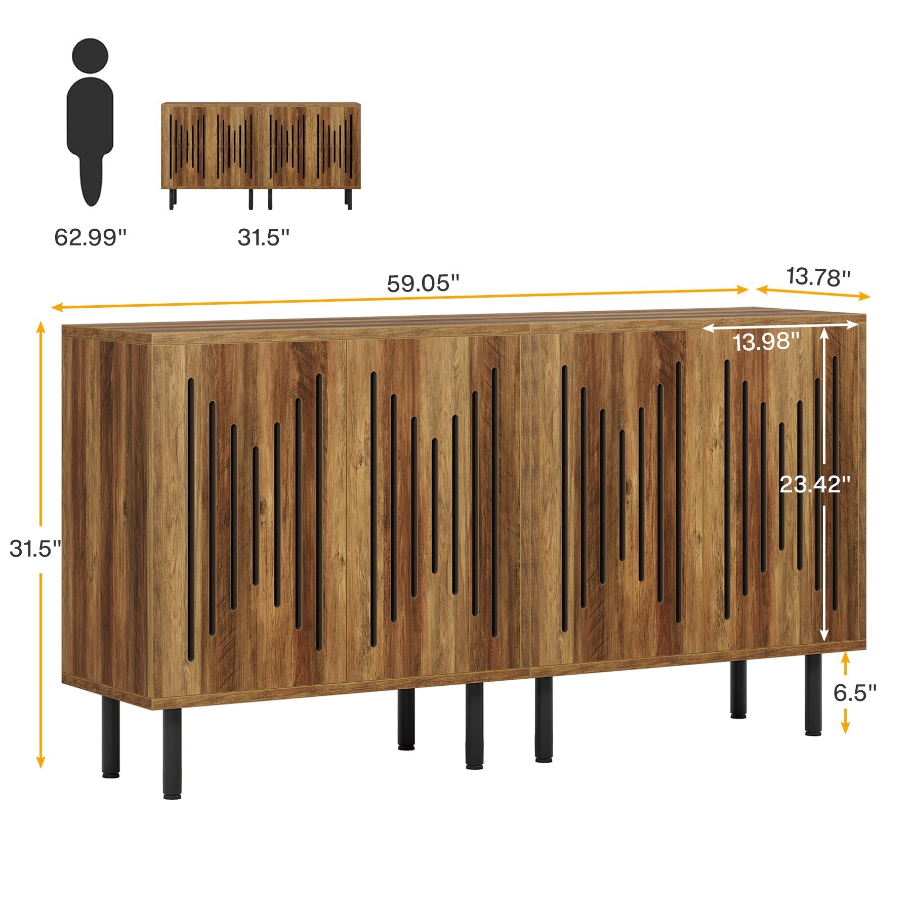 Sideboard Buffet, Set of 2 Storage Cabinets with Adjustable Shelves (Dimensions in cm)