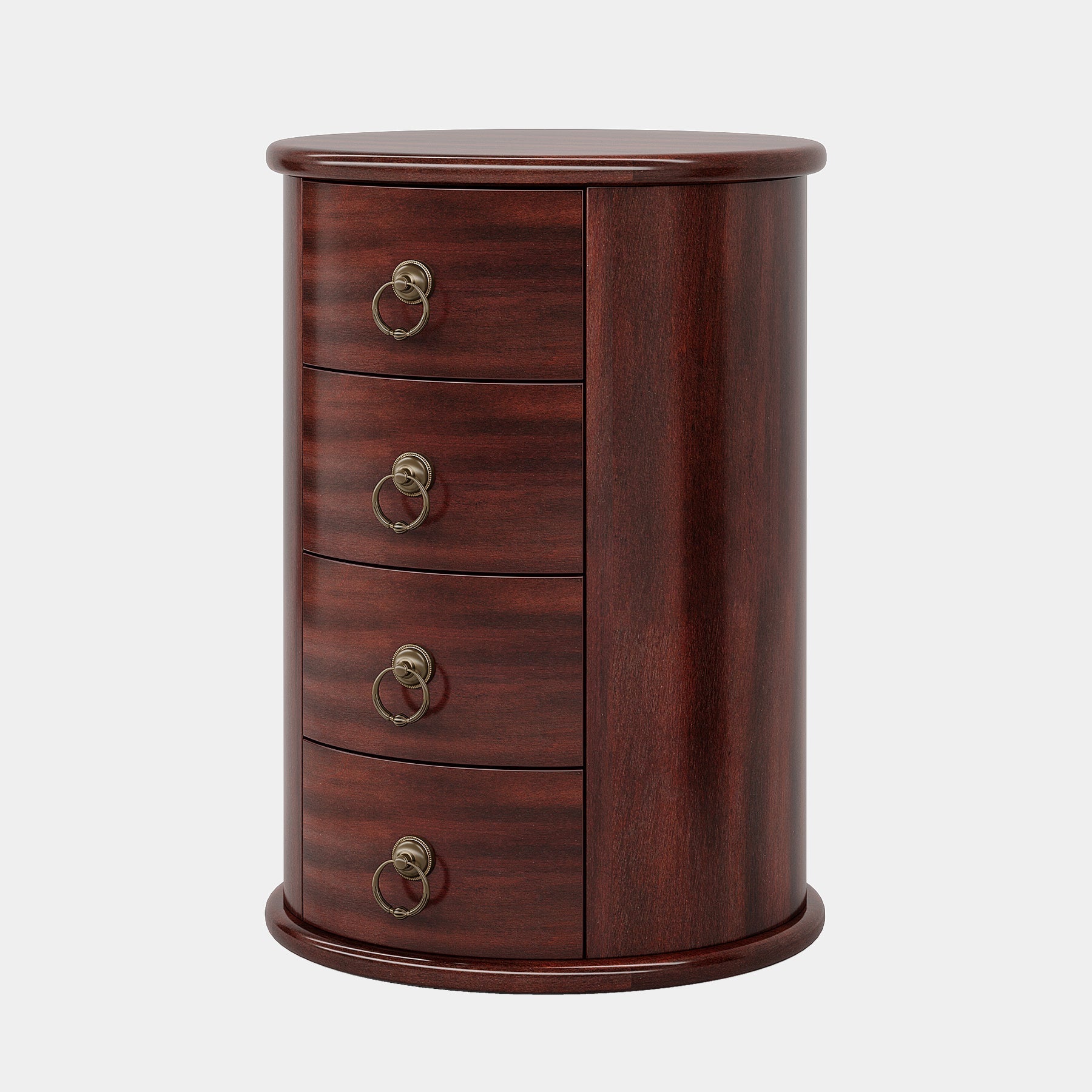 Solid Wood End Table, Round Side Table With 4 Drawers